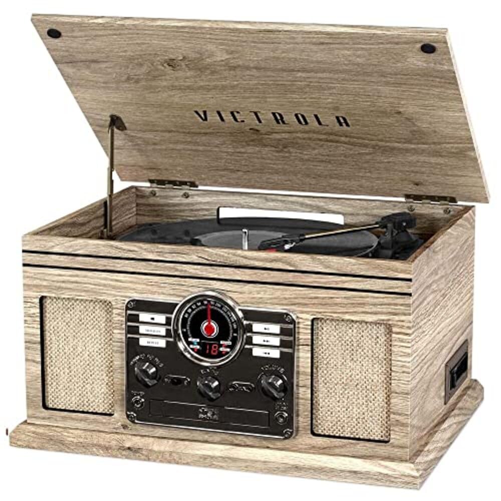 Victrola Nostalgic 6-in-1 Bluetooth Record Player & Multimedia Center with Built-in Speakers - 3-Speed Turntable, CD & Cassette Player, AM/FM Radio | Wireless Music Streaming | Farmhouse Oatmeal | Perfect for Home, Office & Vintage Music Lovers