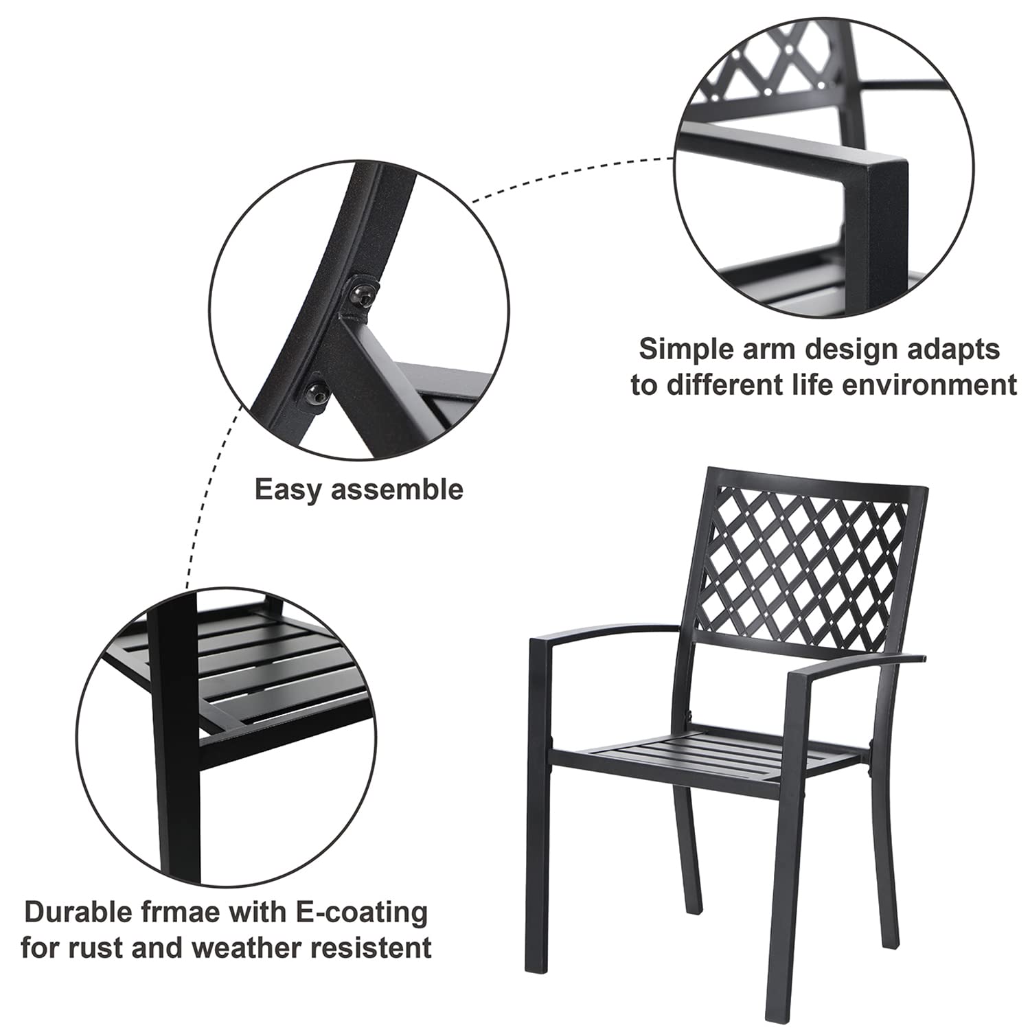 Sophia & William 5-Piece Outdoor Dining Set - Metal Patio Table with Gas Fire Pit & 4 Stackable Chairs (Black) - Perfect for Backyard BBQs, Garden Parties & Cozy Evenings