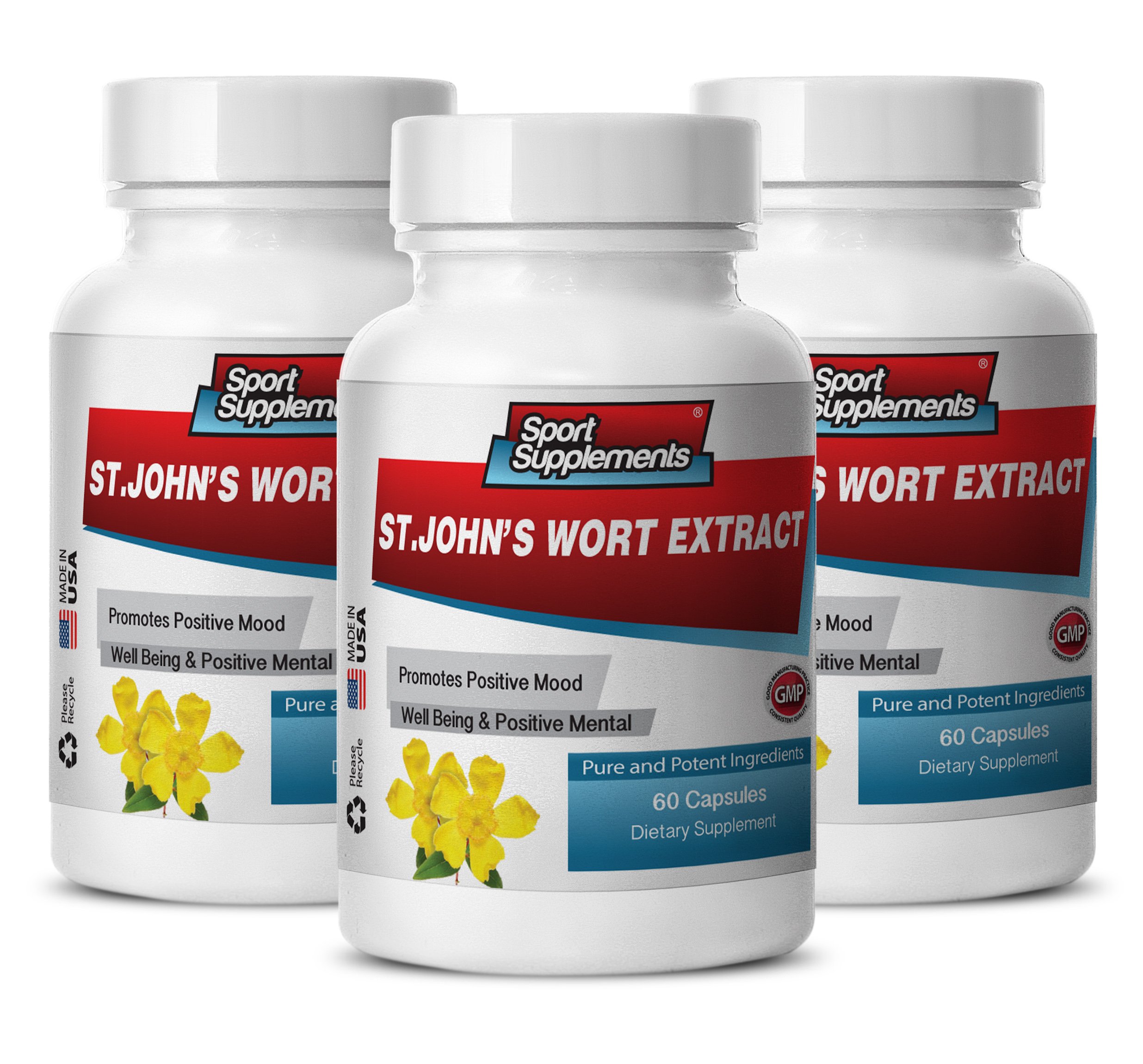 Brain Memory Supplements with St. John's Wort & Ginkgo Biloba Extract - 180 Capsules (3 Bottles) for Focus, Concentration & Cognitive Support - Ideal for Students, Professionals & Seniors