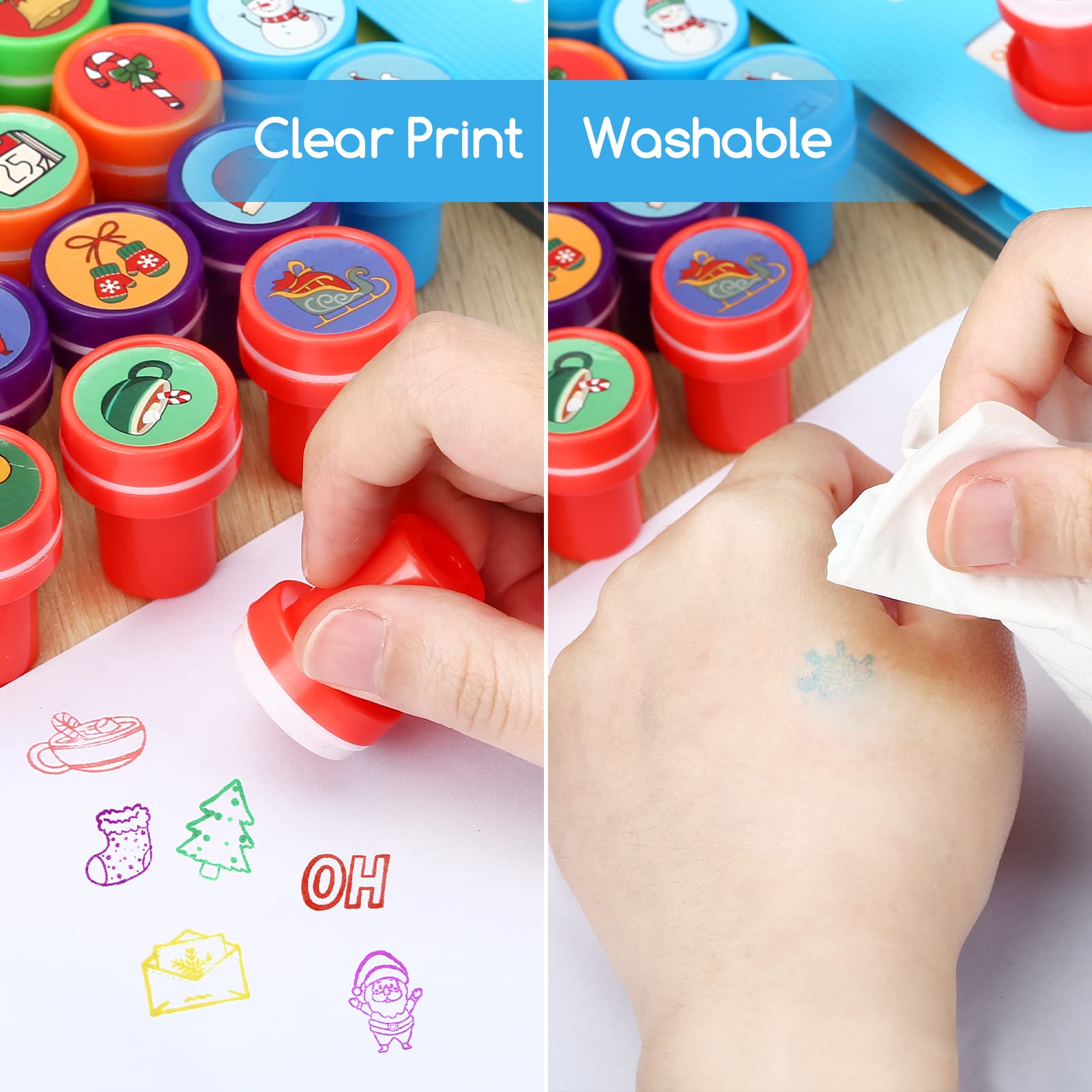 KESOTE Christmas Stamps for Kids - 24pcs Self-Inking Holiday Stampers Set, Fun Christmas Party Favors, Treat Bag Fillers & Stocking Stuffers - Perfect for DIY Cards, Gift Wrapping & Holiday Crafts