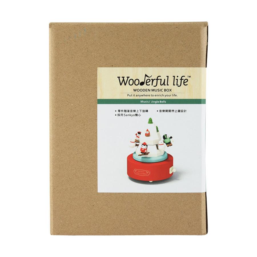 WOODERFUL LIFE Music Go Round Christmas Penguin Skiing Wooden Musical Carousel - Perfect Holiday Home Decor & Gift for Christmas, Winter, and Festive Celebrations