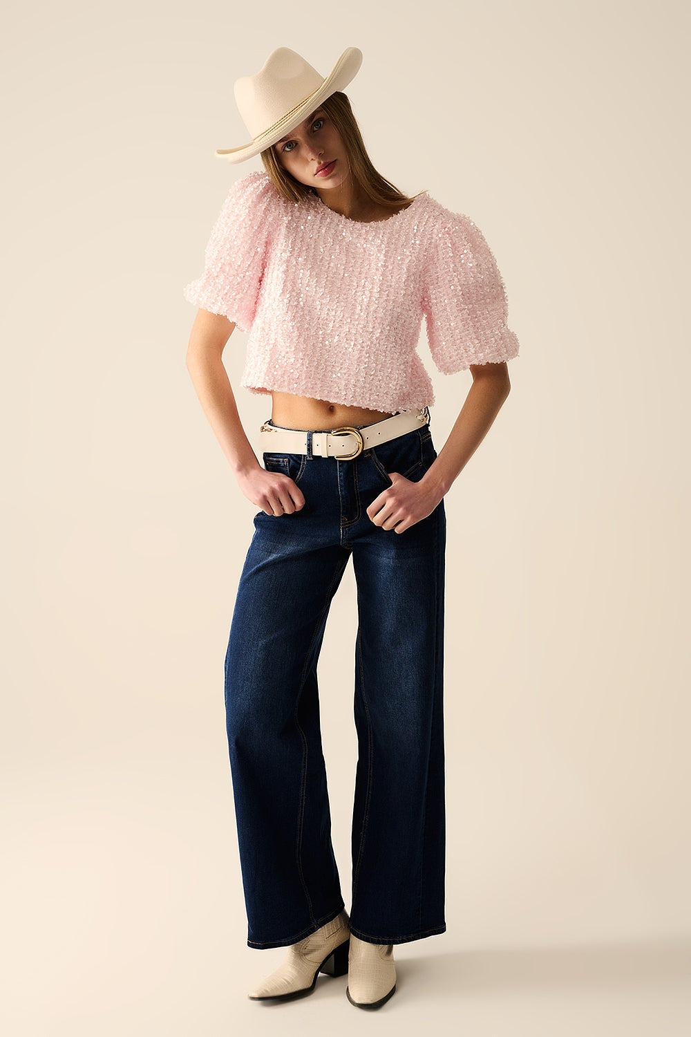 Stretch Denim Jeans - Wide Leg Dark Wash Women's Pants for Casual Wear & Everyday Comfort