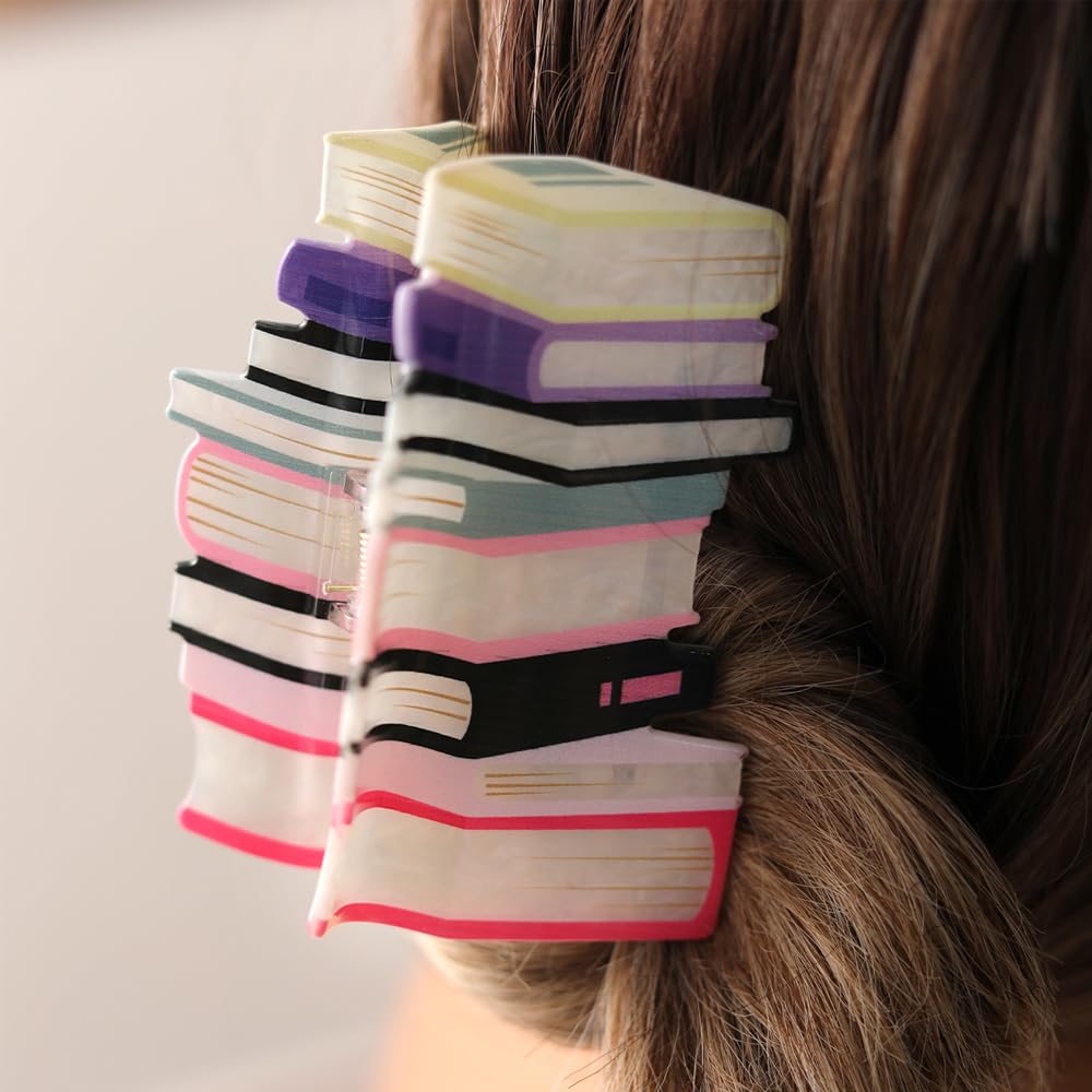 2 Pack Large Hair Claw Clips for Women - Cute Book Shaped Hair Barrettes for Thin Hair, Perfect Back to School Hair Accessories, Great Gift for Book Lovers & Teachers (Ideal for Reading, Studying & Office Use)