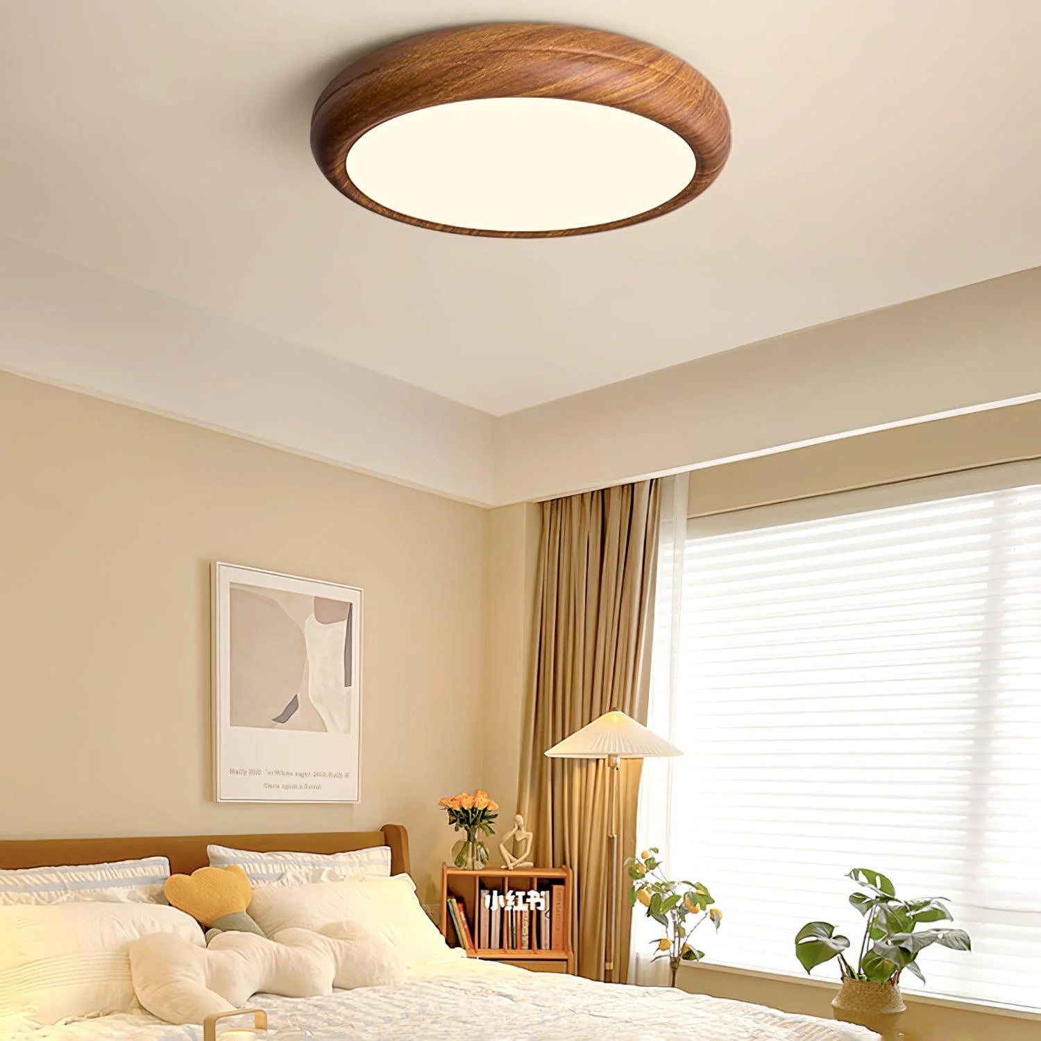 Wood Grain Round Ceiling Lamp - Modern Farmhouse Pendant Light with Natural Wood Finish - Perfect for Living Room, Bedroom, or Dining Room Lighting