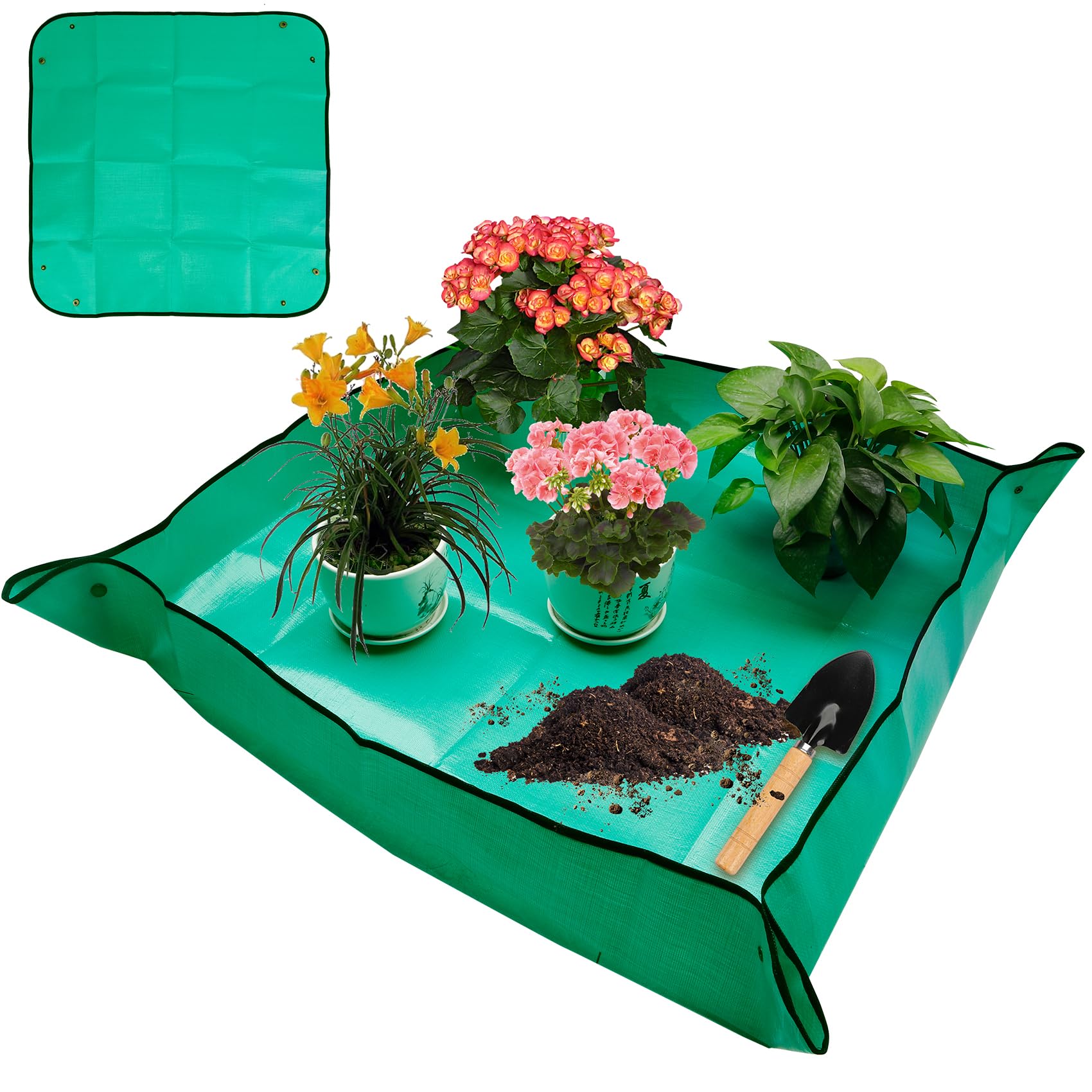 Large 39.37x39.37 Inch Green Repotting Mat - Indoor Gardening Essential Tool Set with Hand Tools | Perfect Plant Accessories for Women Gardeners | Ideal for Potting Plants, Transplanting & Home Gardening Projects