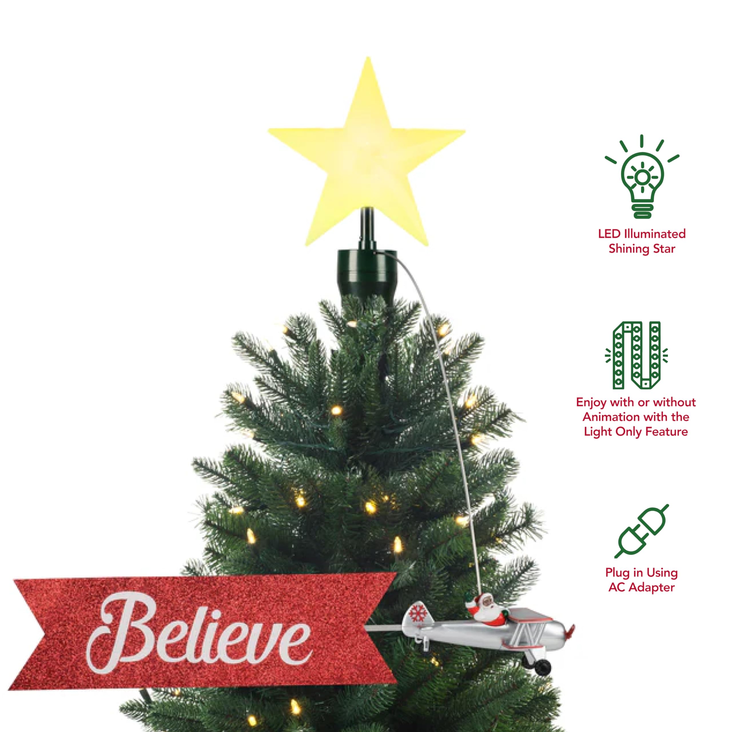 Mr. Christmas Animated African American Santa's Bi-Plane Tree Topper - 21.75