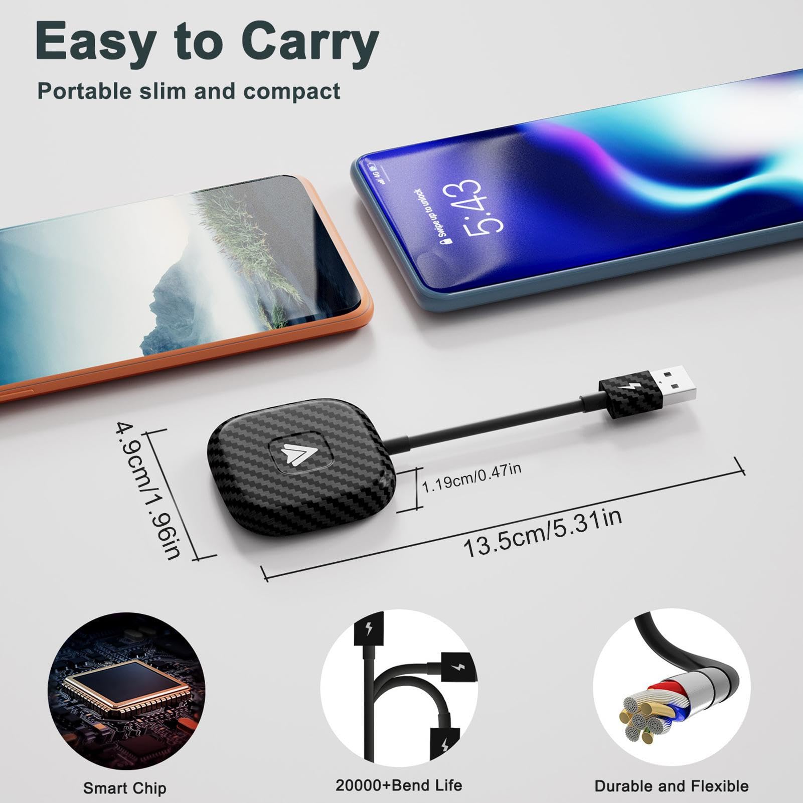 Facynde Wireless Auto Car Adapter - Bluetooth Multimedia Adapter for Wired to Wireless Conversion | Fast Transmission, Universal Phone Compatibility (Android 10.0+) | Perfect for Hands-Free Calling & Music Streaming in Your Vehicle