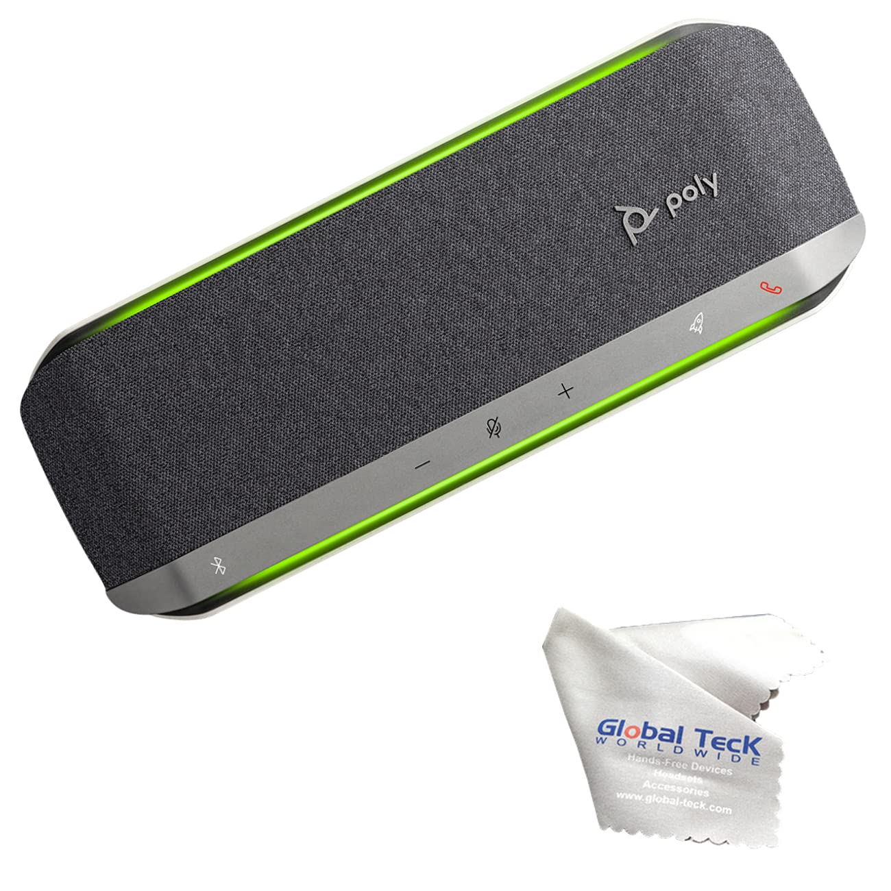 Poly Sync 40 Bluetooth Speakerphone with USB-A & USB-C - Premium Conference Speaker for Zoom, Webex, Google Meet & Microsoft Teams - Ideal for Remote Work, Online Classes, Video Conferencing & Streaming - Includes Global Teck Microfiber Cleaning Cloth - Perfect for Home Office, Virtual Meetings & Distance Learning