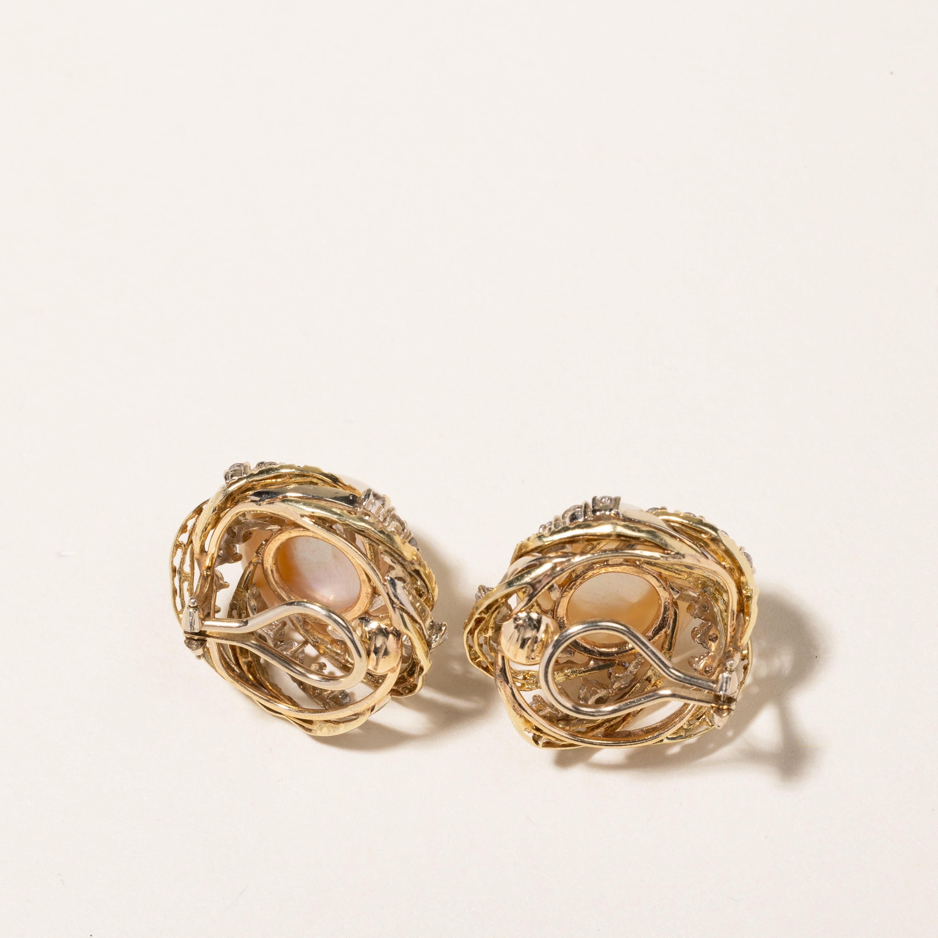 16.00mm Pearl & Diamond Clip-On Earrings - 2.00ctw Elegant Studs for Women | Perfect for Weddings, Parties & Special Occasions