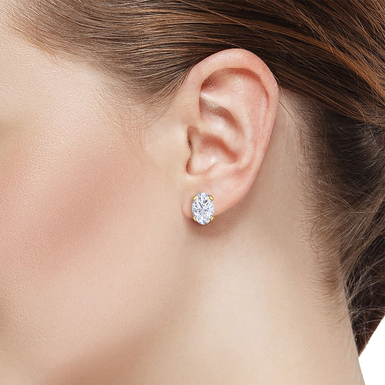 14K Yellow Gold Stud Earrings for Women & Men - Oval Forever One Near Colorless 1.80cttw Moissanite by Charles & Colvard | Elegant Everyday Wear, Wedding Gift & Anniversary Jewelry