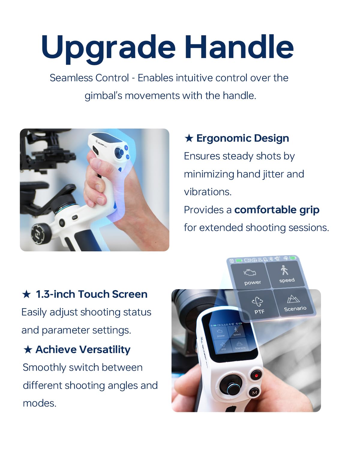 FeiyuTech SCORP Mini 2 [White] 3-Axis Mirrorless Camera Gimbal Stabilizer for Sony A7III, Canon R6, Nikon Z30, Fujifilm - Compatible with GoPro 11/12, iPhone 16/15/14, Samsung - AI Tracking, 2.65lb Payload - Perfect for Vlogging, Travel & Action Shots