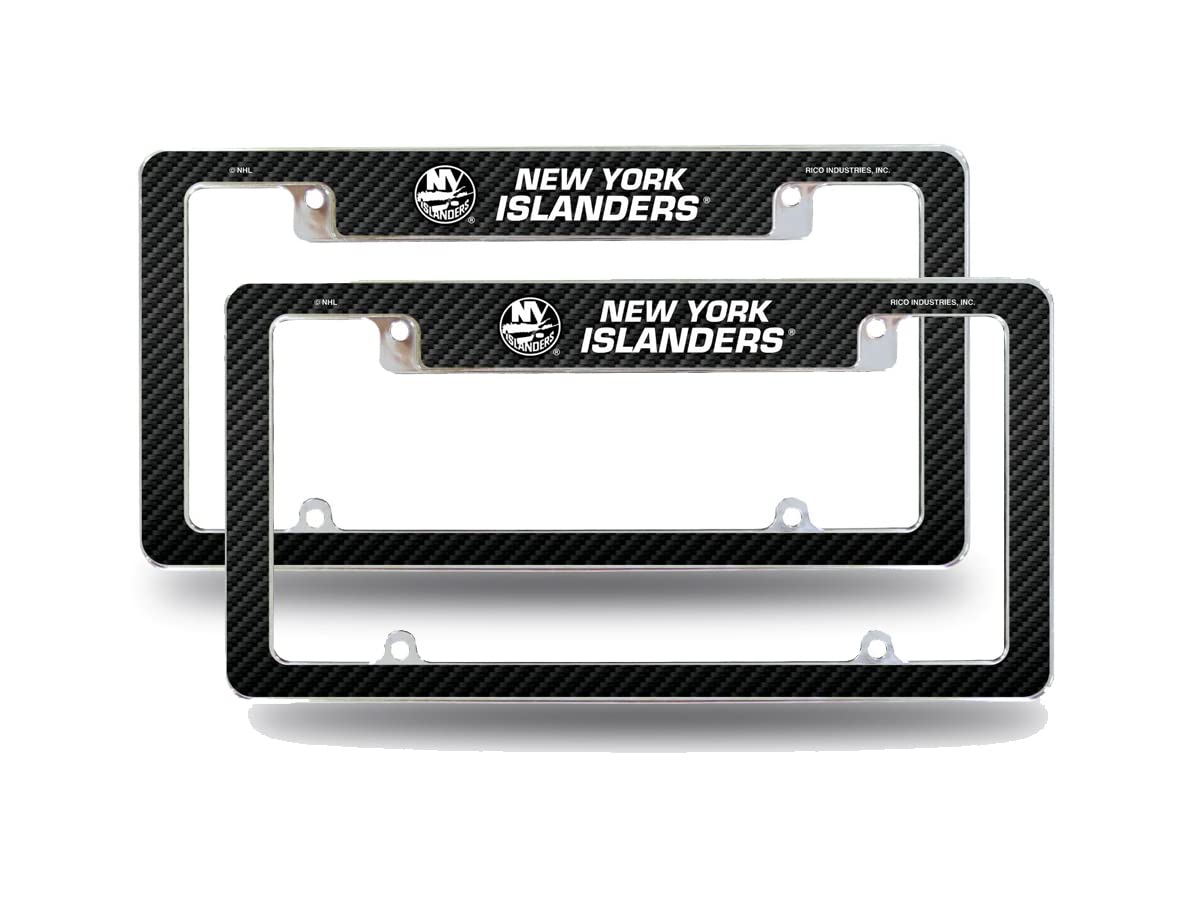 New York Islanders NHL Chrome Metal License Plate Frames (Set of 2) - Carbon Fiber Design for Cars & Trucks - Durable Auto Accessories for Sports Fans