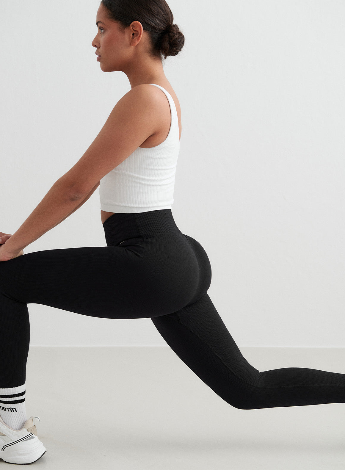 Black Ribbed Seamless Tights for Women - High Waist Yoga Pants, Stretchy Workout Leggings - Perfect for Gym, Running, Lounge & Everyday Wear