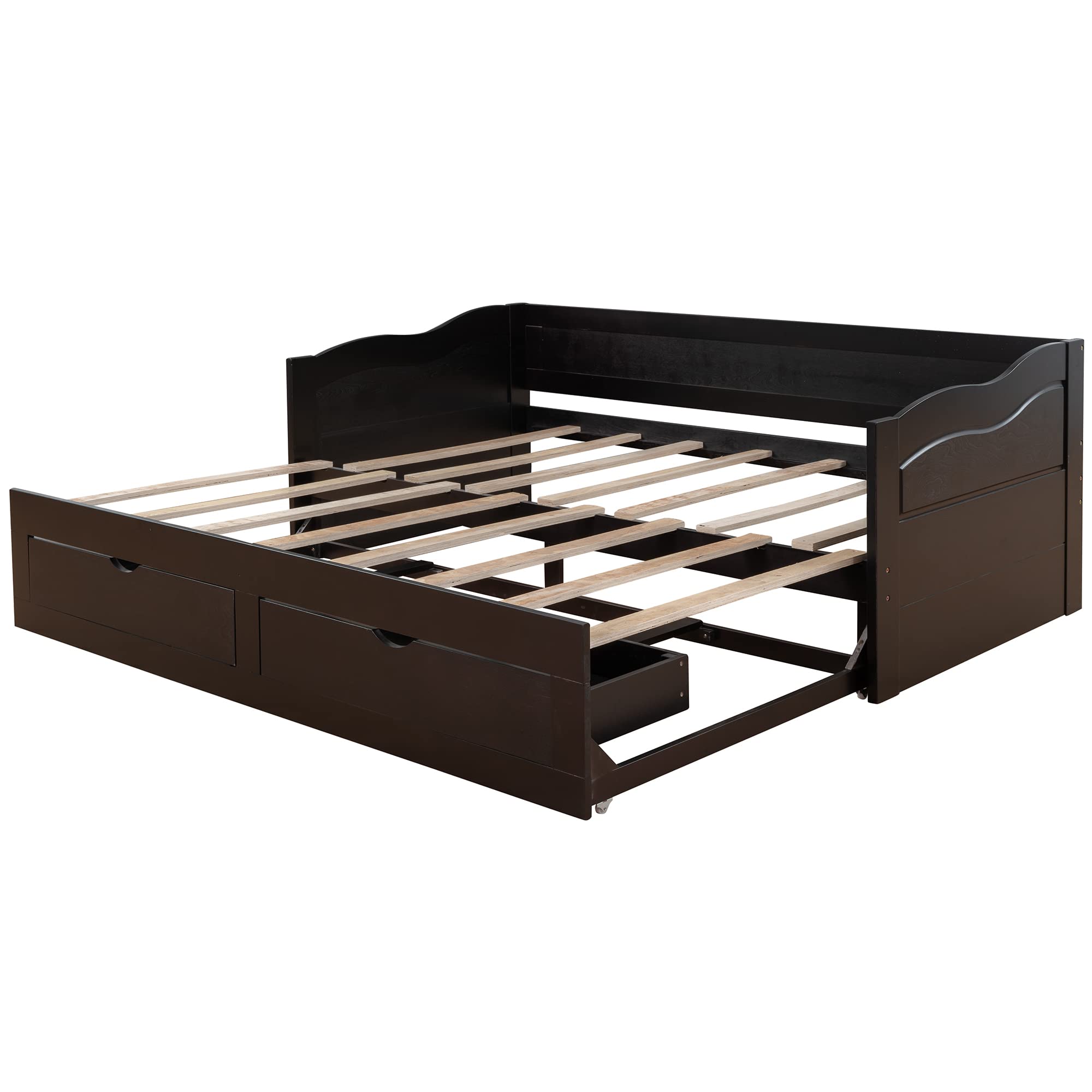 Wooden Daybed with Trundle & Storage - Twin to King Sofa Bed for Bedroom & Living Room