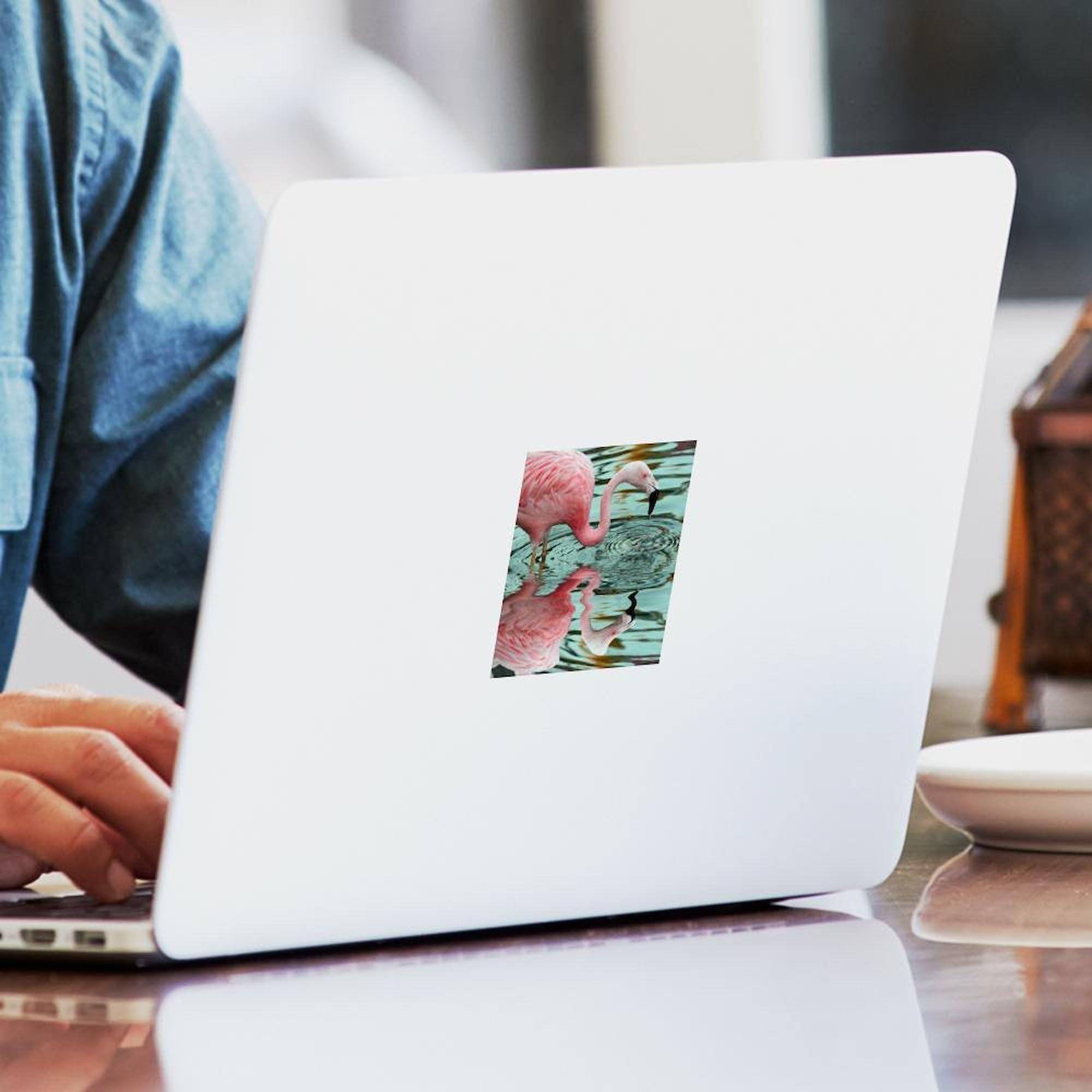 Pink Flamingo Reflection Square Sticker 3x3 Inch - Durable Car Bumper Decal for Windows, Laptops & Water Bottles - Fun Tropical Design for Beach Lovers & Summer Vibes