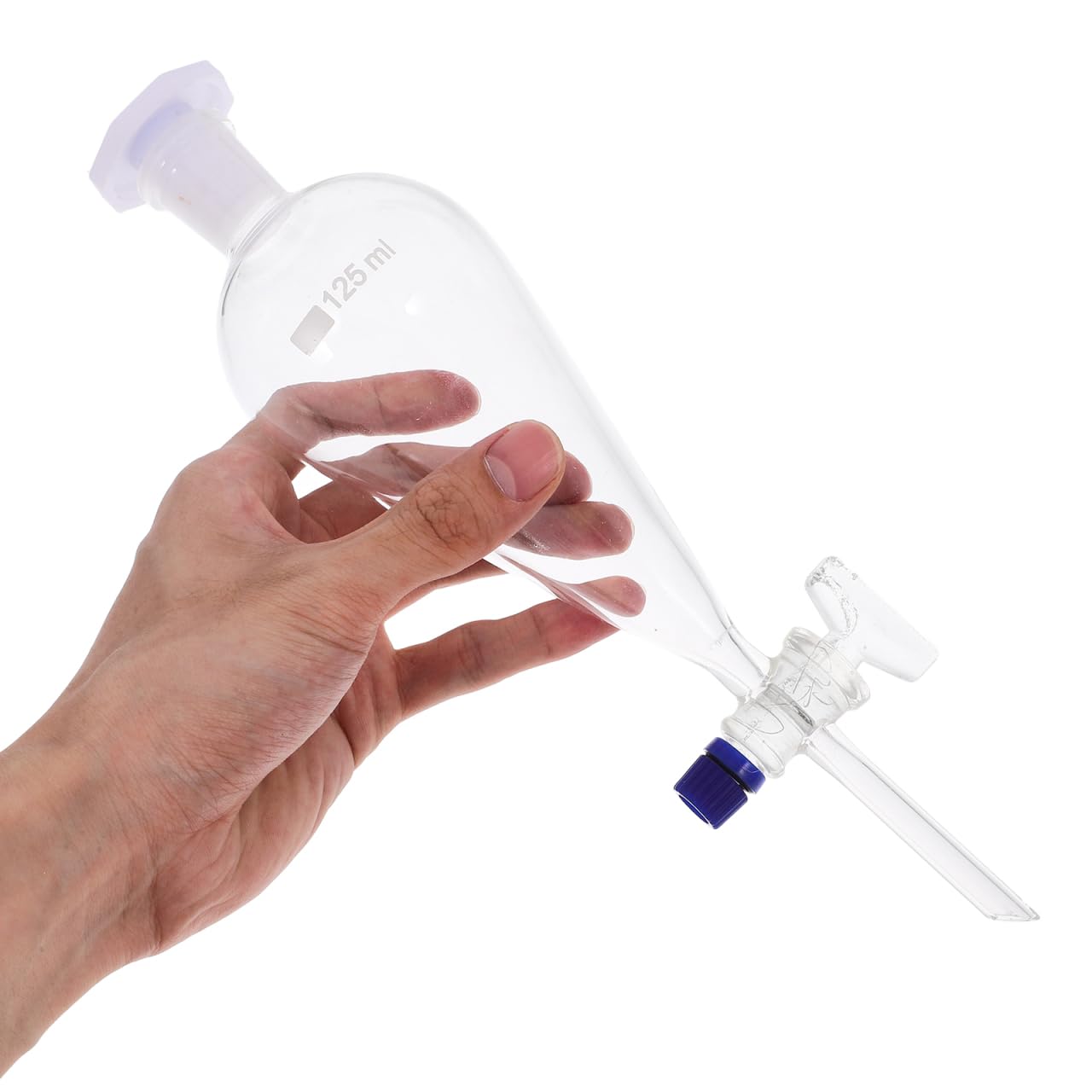 Premium 125ml Borosilicate Glass Separatory Funnel with PTFE Stopcock - Heavy Wall Laboratory Pear-Shaped Funnel for Liquid Extraction, Chemical Separation & Essential Oil Distillation - Perfect for Chemistry Labs, Research Facilities & Home Science Experiments
