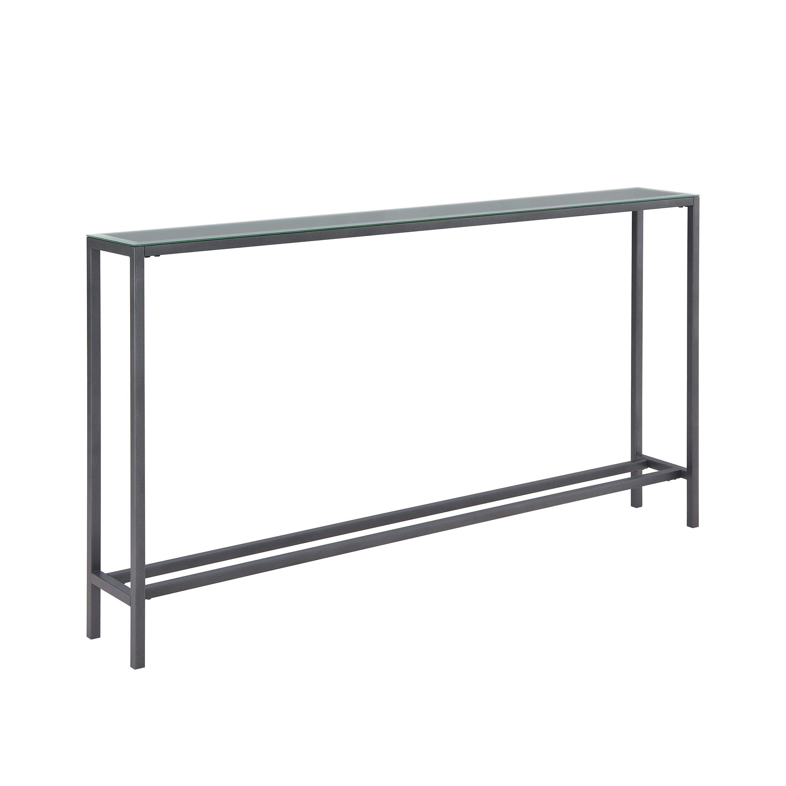 SEI Engra Narrow Long Console Table with Mirrored Top in Gunmetal Gray - Perfect for Entryway, Living Room, or Hallway Decor