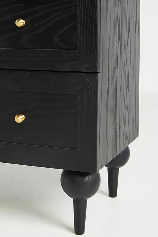 Handmade Wooden Black 6-Drawer Tallboy Dresser - Vintage Style Chest of Drawers for Bedroom, Living Room & Office Storage