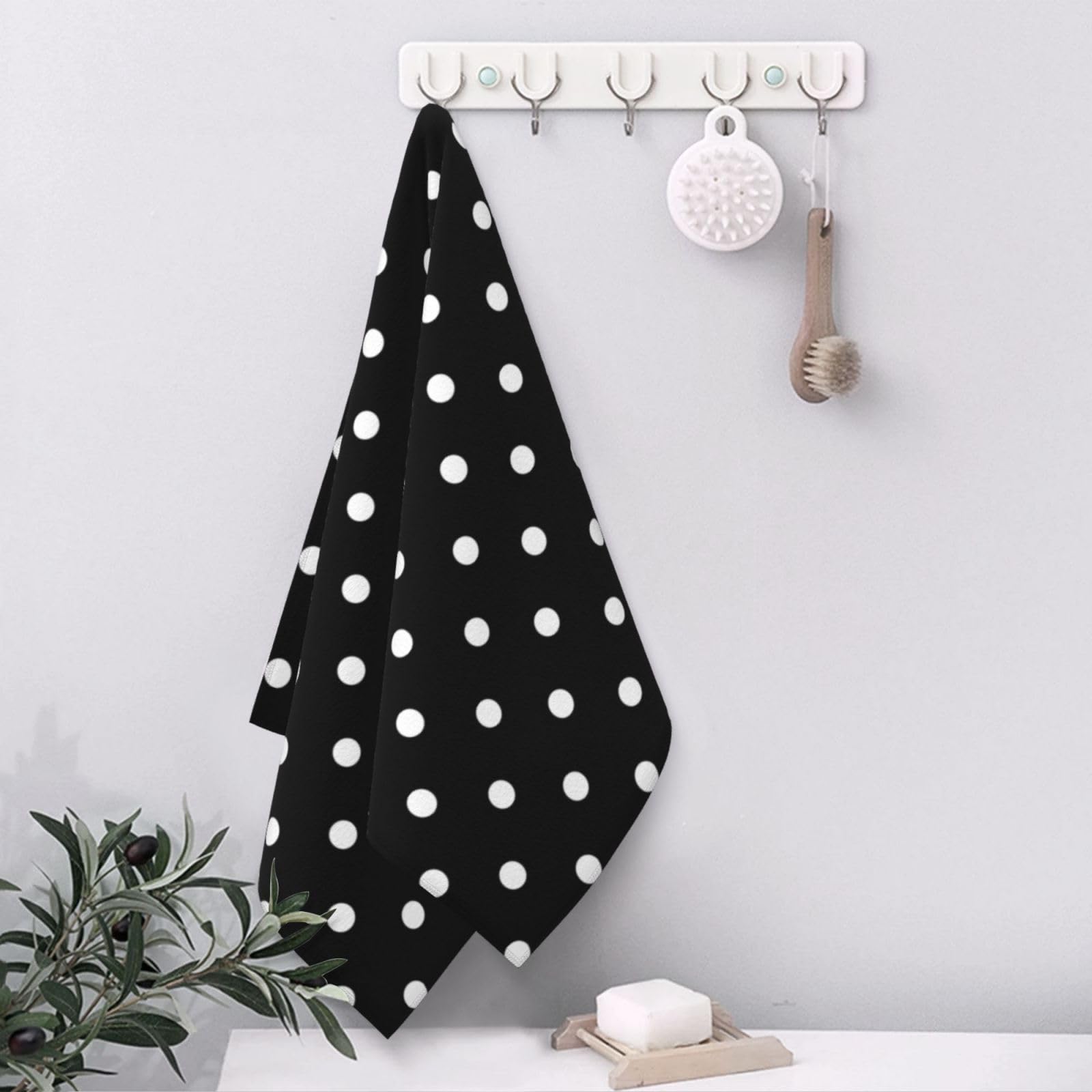 Premium Black and White Polka Dot Hand Towels Set of 2 - Soft 100% Cotton Guest & Face Towels for Bathroom Decor - 14.5