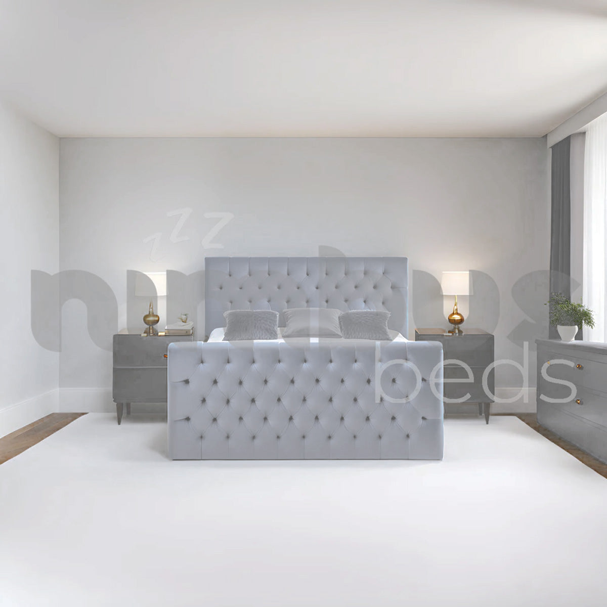 Chesterfield Luxury Bed Frame - Queen/King Size Upholstered Platform Bed with Button Tufting & Wooden Slats - Perfect for Master Bedroom & Guest Room
