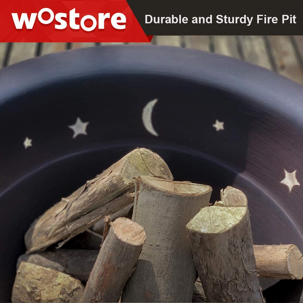 Wostore 29 Inch Large Outdoor Fire Pit - Heavy Duty Cast Iron Bonfire Pit with Spark Screen, Grate & Poker for Patio, Backyard, Camping & BBQ Gatherings