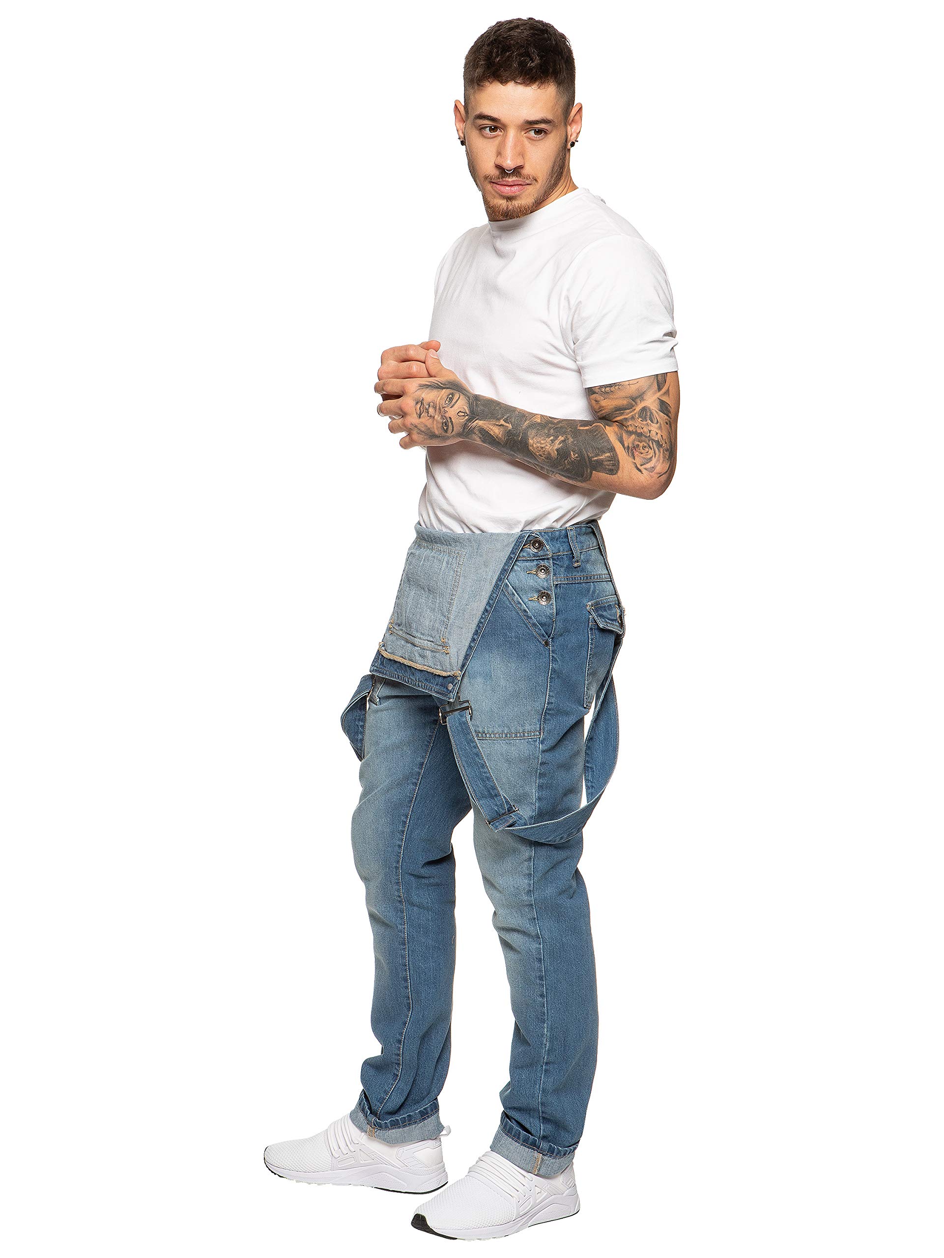 ENZO Men's Denim Overalls - Blue & Black Workwear Dungarees, Casual Jeans for Men (Waist Sizes 30-50) | Perfect for Construction, Farming, DIY Projects & Streetwear Fashion