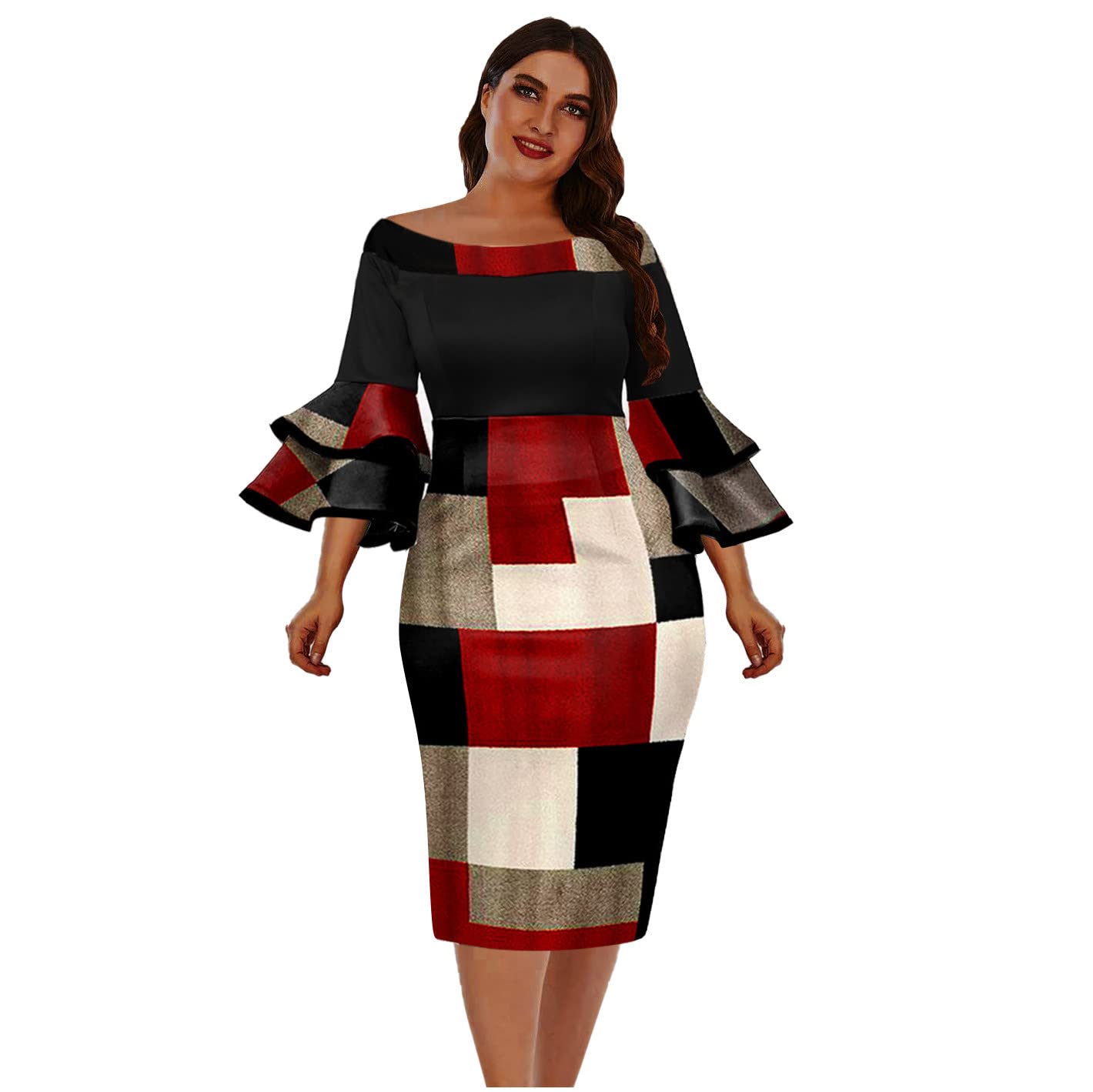 Sexy Plus Size Midi Dress with Sequin & Long Sleeve - Elegant Solid Color Evening Party Prom Dress for Women | Perfect for Cocktail Parties, Date Nights & Special Occasions