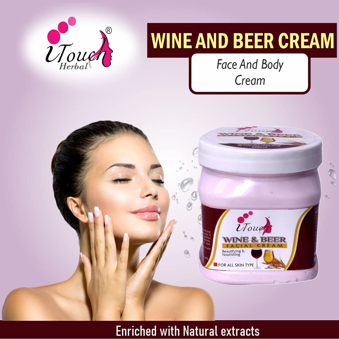 Herbal Wine & Beer Cream for Face & Body - Moisturizing, Whitening & Brightening Cream - Softening & Nourishing Facial & Body Lotion (500ml) - Perfect for Daily Skincare & Nighttime Hydration