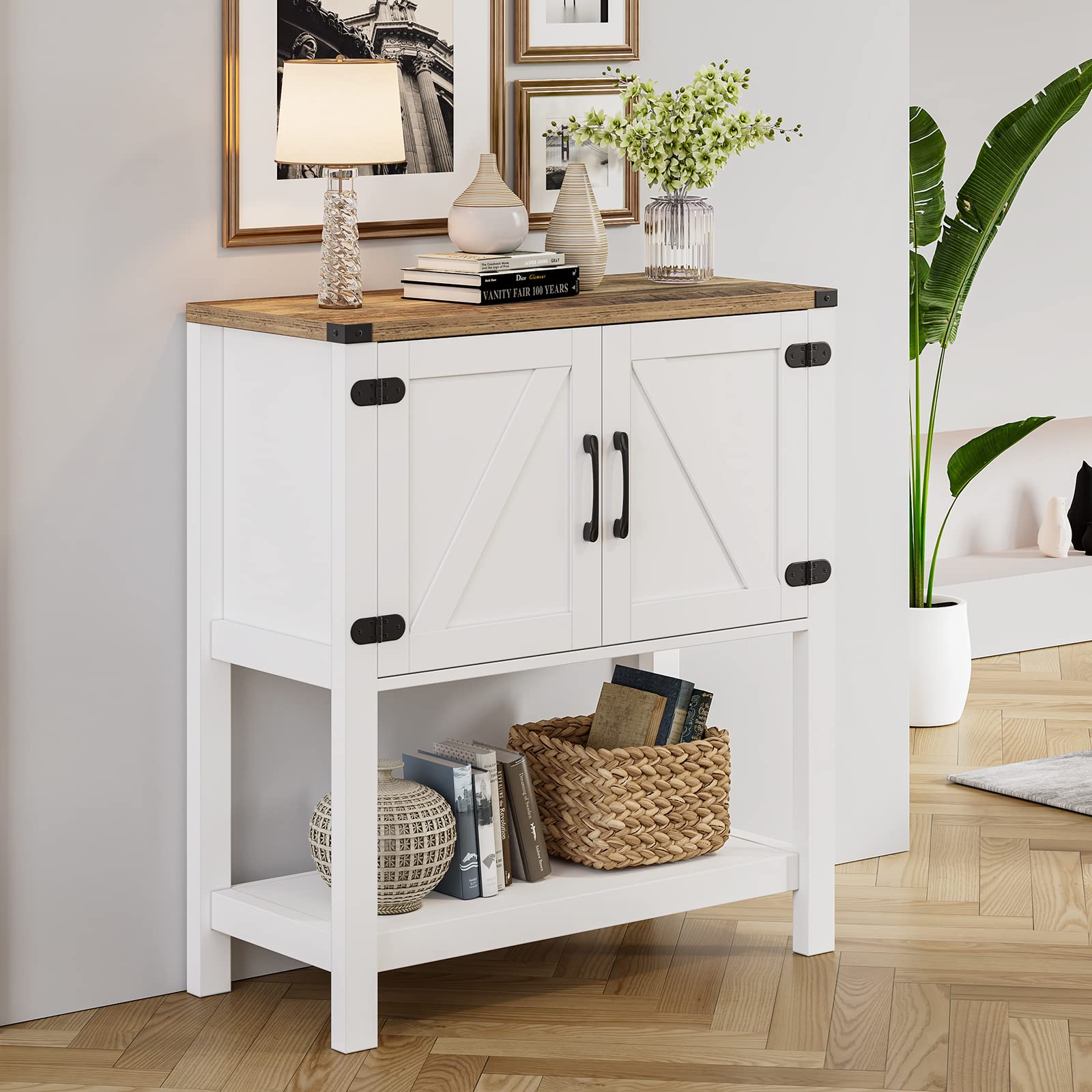 Modern Farmhouse Console Table with 2 Storage Cabinets - 31.5