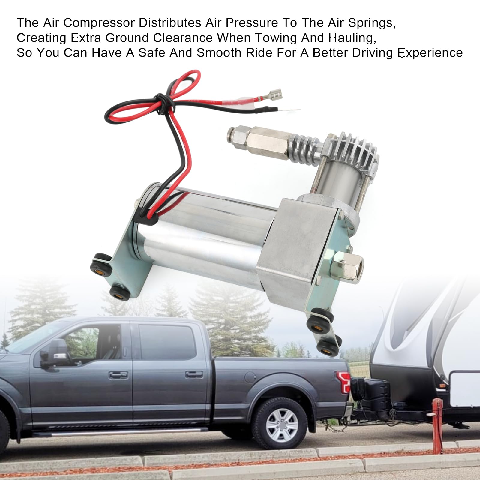 Heavy Duty On Board Air Compressor System Kit for Trucks & Vans - Includes Air Spring Compressor, Pressure Gauge, Wiring Harness, Air Line & Hardware - Perfect for Off-Roading, Towing & Suspension Adjustments