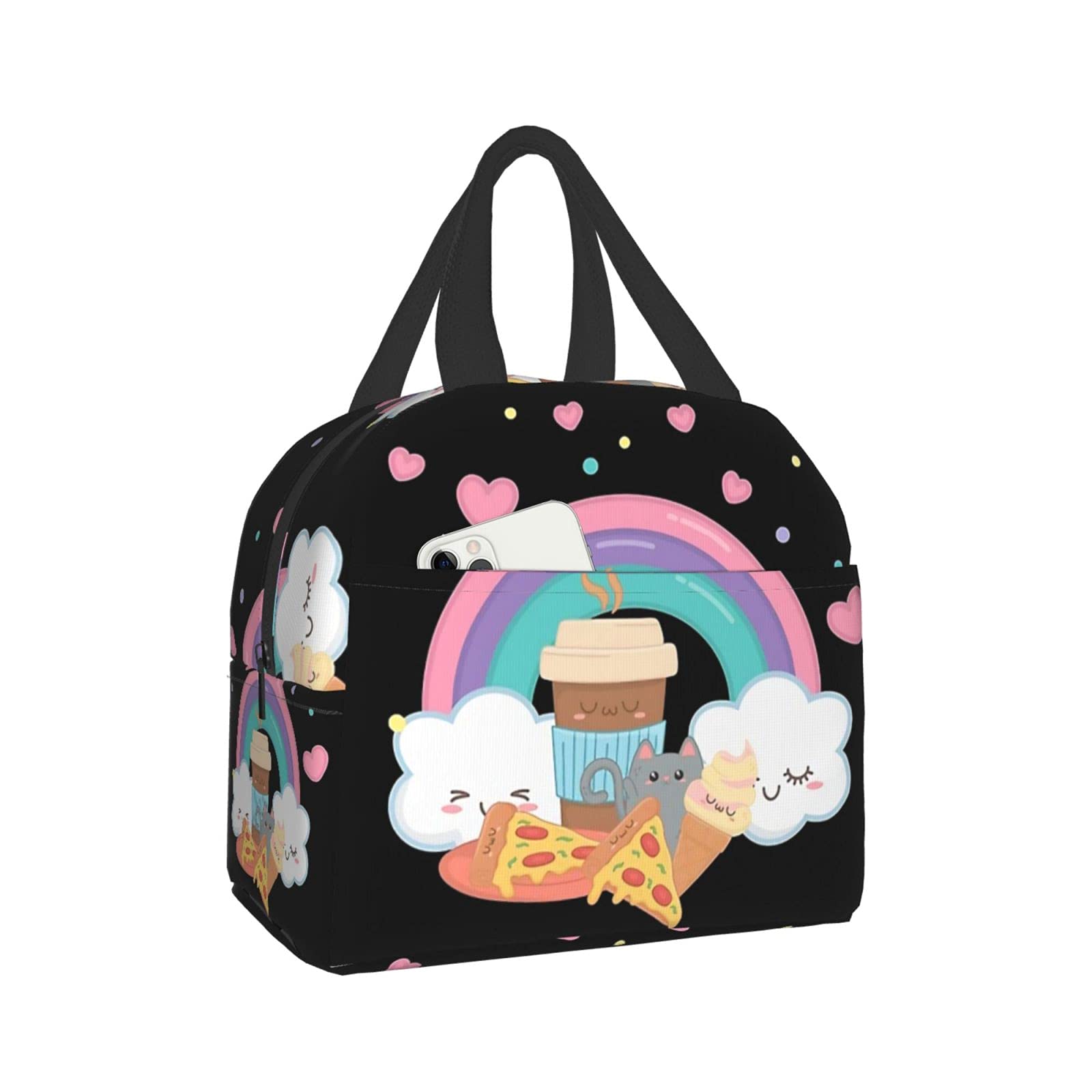 **Insulated Lunch Bag Reusable - Leakproof Cooler Tote for Work, School & Picnic - Cute Cat Print Lunch Box with Front Pocket for Women, Men, Kids**    *(Perfect for office meals, school lunches, outdoor picnics, and travel snacks!)*