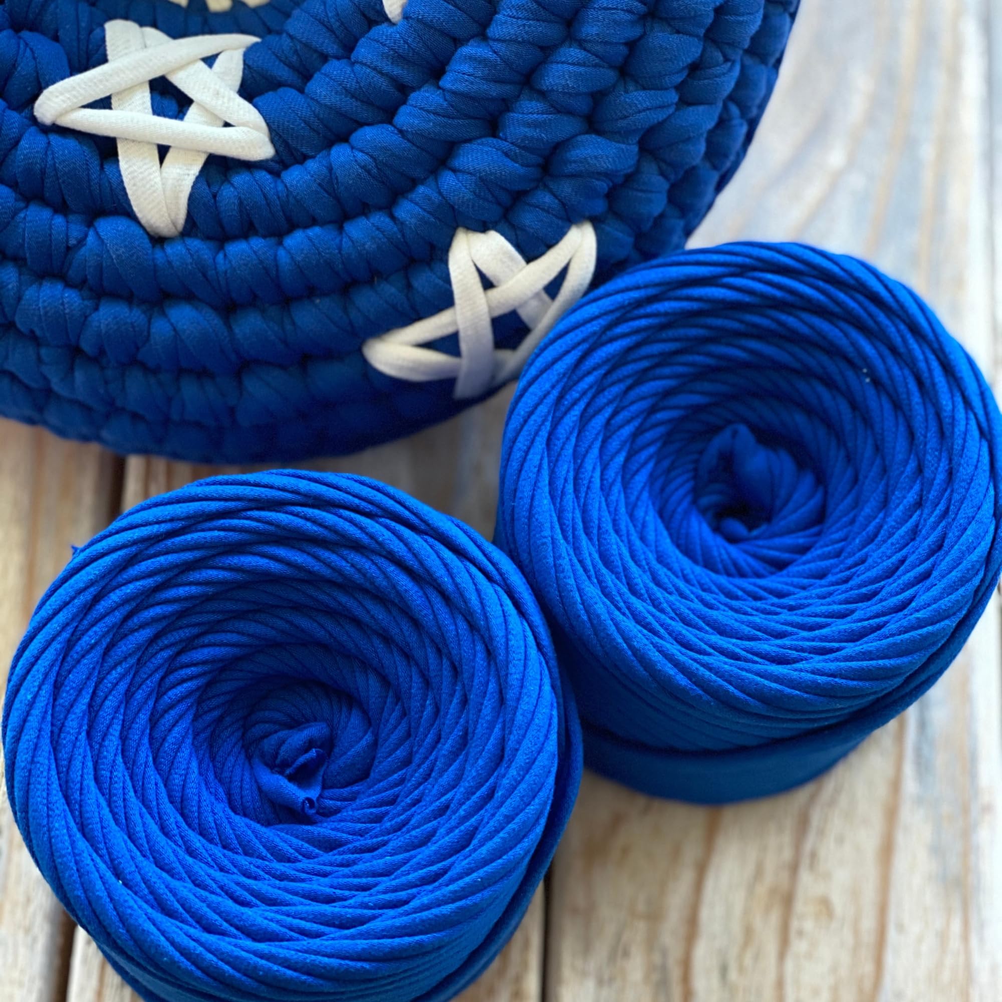 Premium Cotton T-Shirt Yarn - 110 Yards (100 Meters) Ultramarine Ribbon Yarn - 5-7mm Thickness for Knitting & Crocheting - Perfect for DIY Home Decor, Blankets, Scarves & Crafts