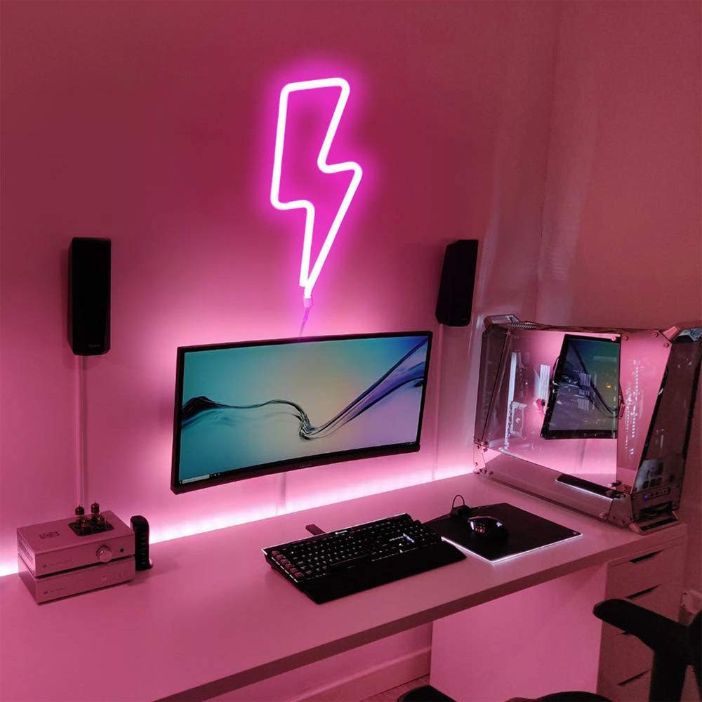 YouOKLight Lightning Bolt Neon Sign - LED Wall Light for Bedroom, Kids Room, Bar & Party Decor - USB/Battery Powered Pink Neon Light - Perfect for Christmas, Wedding & Home Decoration