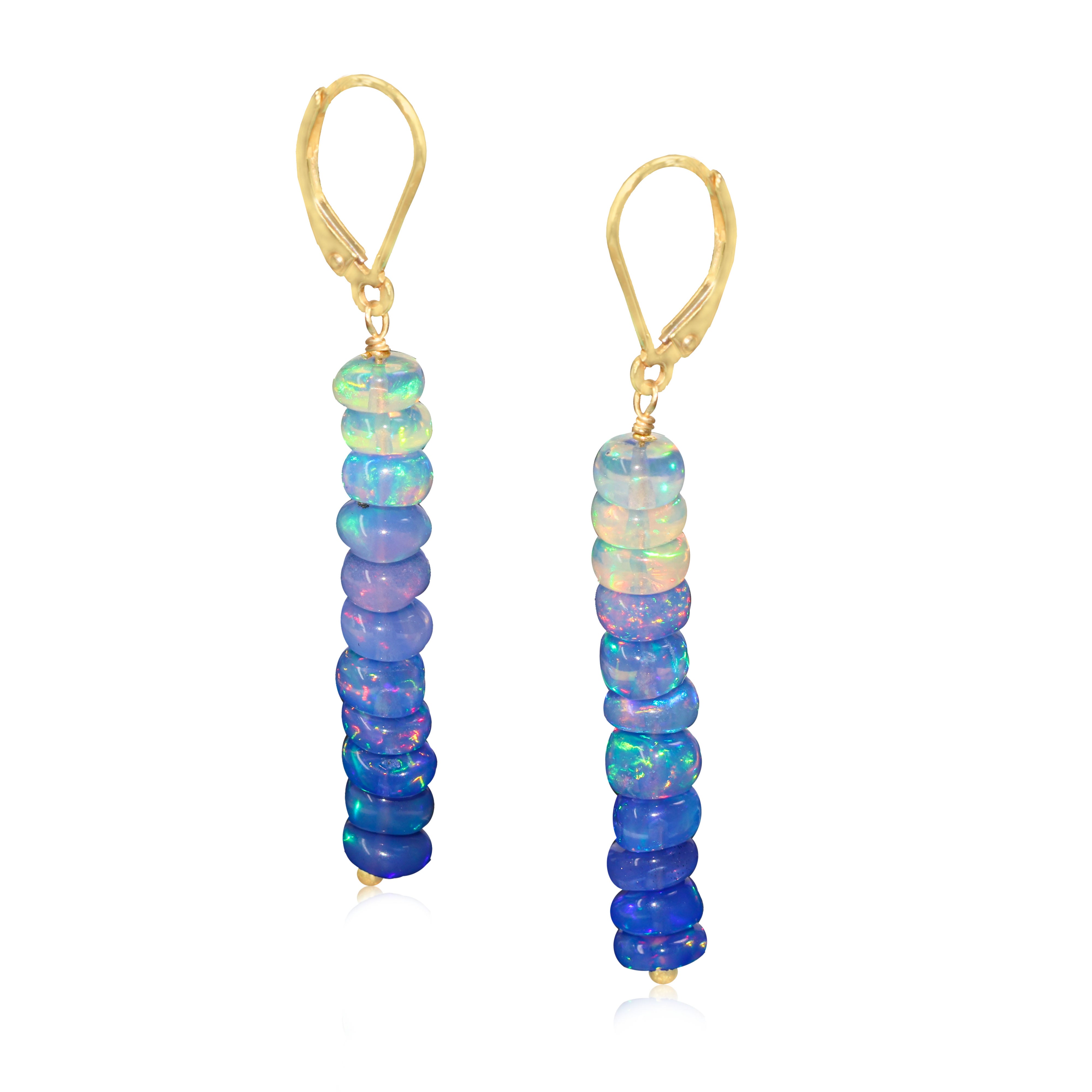 Natural Blue Opal Linear Beaded Dangle Drop Earrings for Women | Handmade Boho Chic Jewelry | Perfect for Weddings, Parties & Everyday Wear