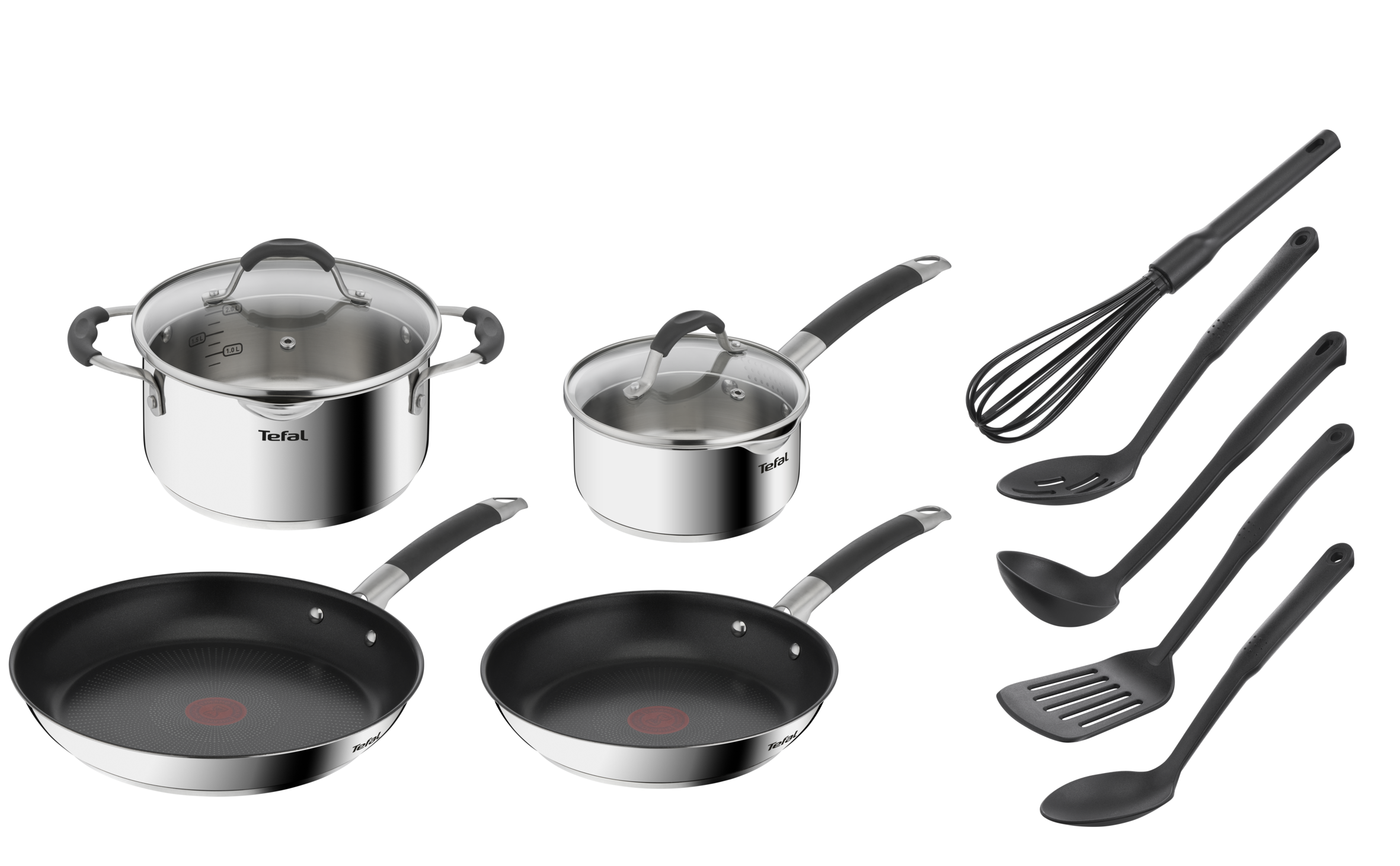 Tefal Illico Induction Stainless Steel 4-Piece Cookware Set with Utensils - User Manual & FAQs Included - Perfect for Modern Kitchens & Induction Cooking