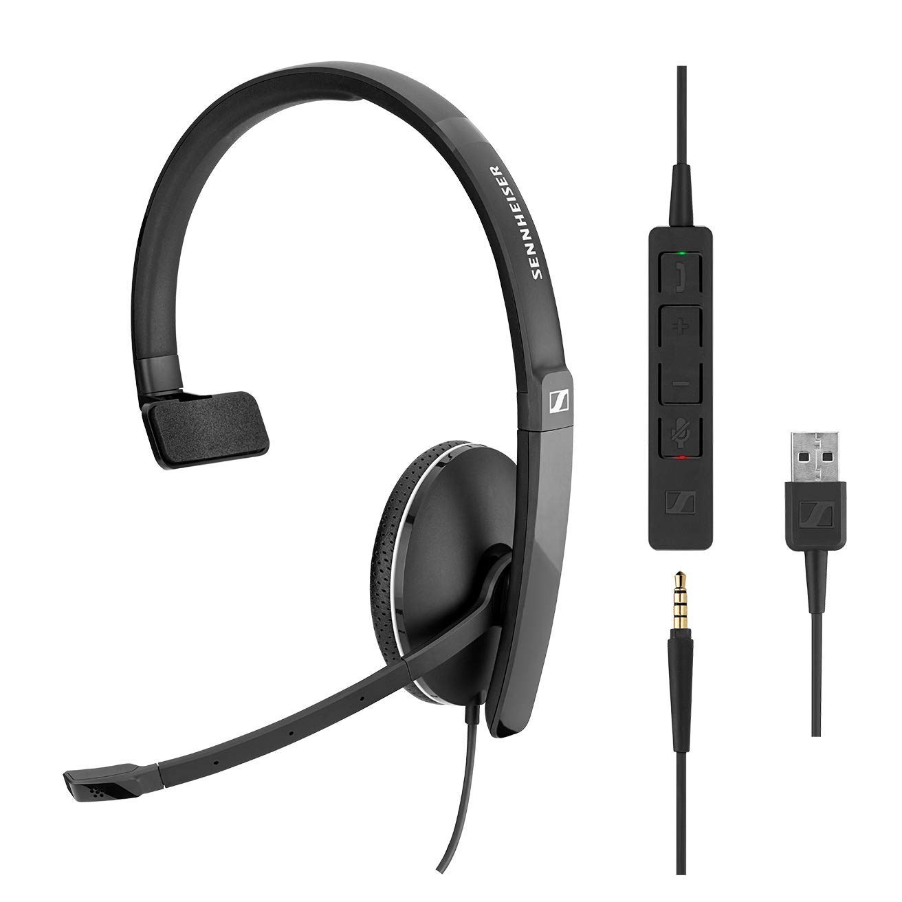 SENNHEISER SC 135 USB Professional Monaural Headset - HD Stereo Sound & Noise-Canceling Mic for Business Calls, Webinars, and Remote Work (Black, USB Connector)