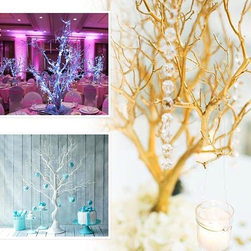 2 Pack Silver Manzanita Trees with Acrylic Garland Chains - 30