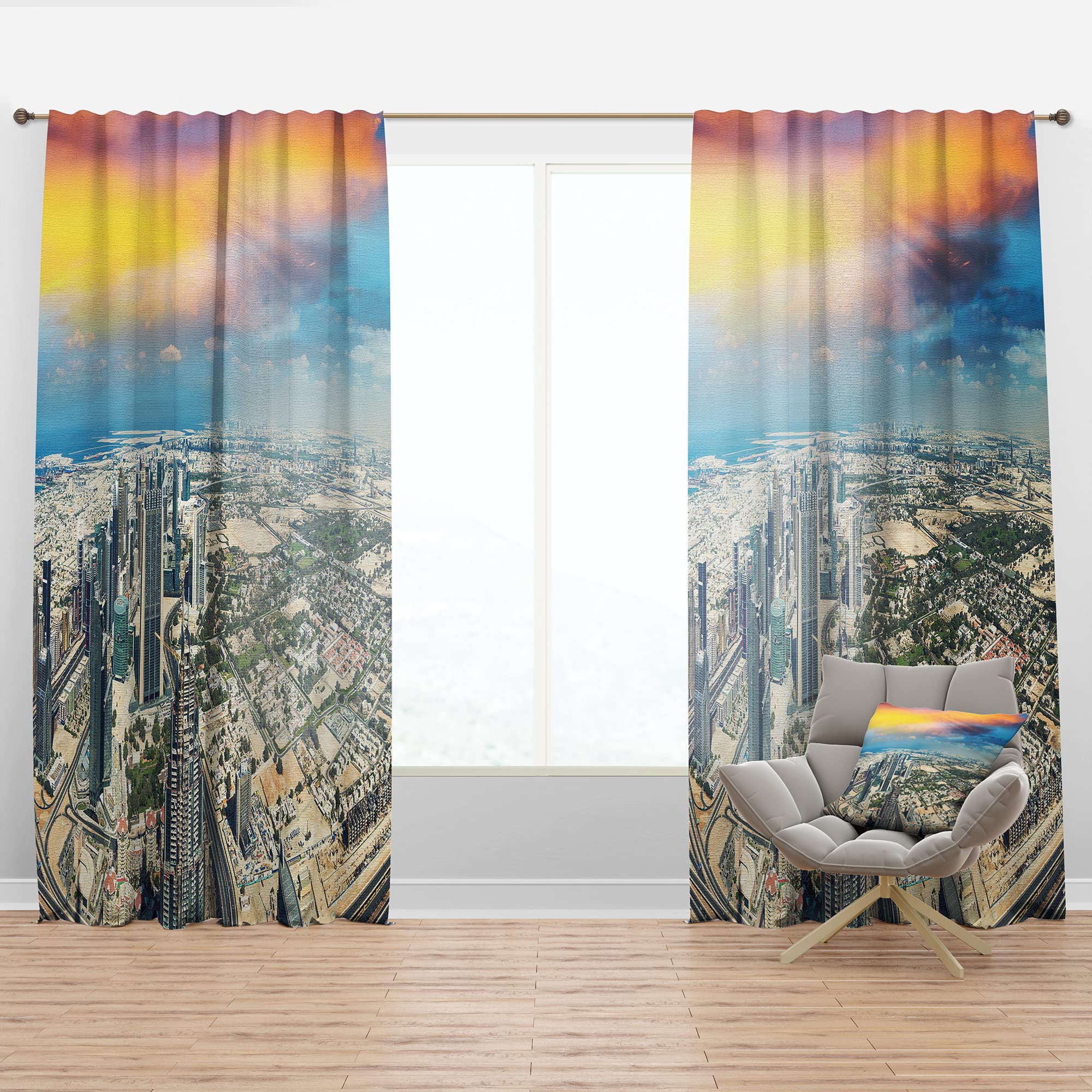 DesignQ Thermal Insulated Blackout Curtains - Modern Dubai Skyline Print - 52x95 Inch Single Panel Window Drapes for Bedroom & Living Room - Perfect for Home Decor, Light Blocking and Temperature Control