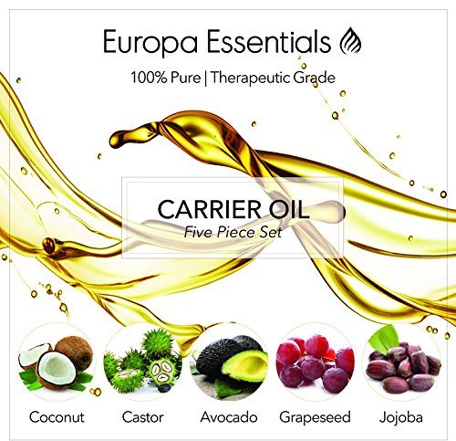5-Pack 100% Organic Carrier Oils Gift Set - Avocado, Castor, Coconut, Grapeseed & Jojoba Oil (4oz Each) for Skin, Hair & Nail Care - Perfect for Massage, Aromatherapy & DIY Beauty Products
