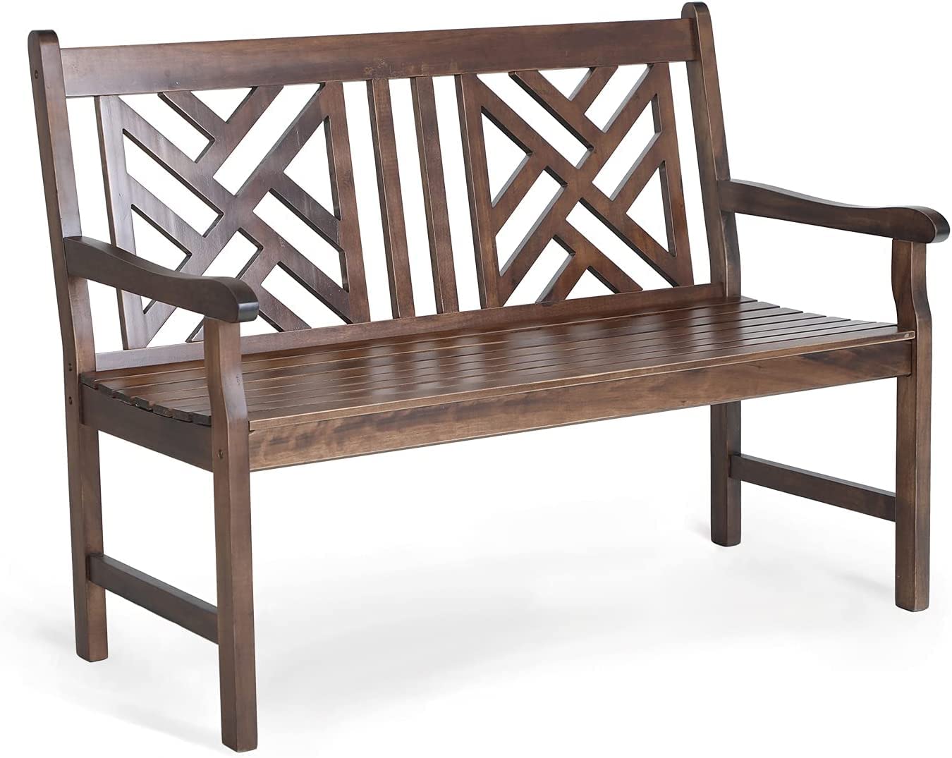 MFSTUDIO Acacia Wood Outdoor Bench with Backrest & Armrest - 2-Person Garden Bench, 600 lbs Weight Capacity, Weather-Resistant Patio Furniture for Porch, Yard, Park, Deck & Outdoor Entertaining (Brown)