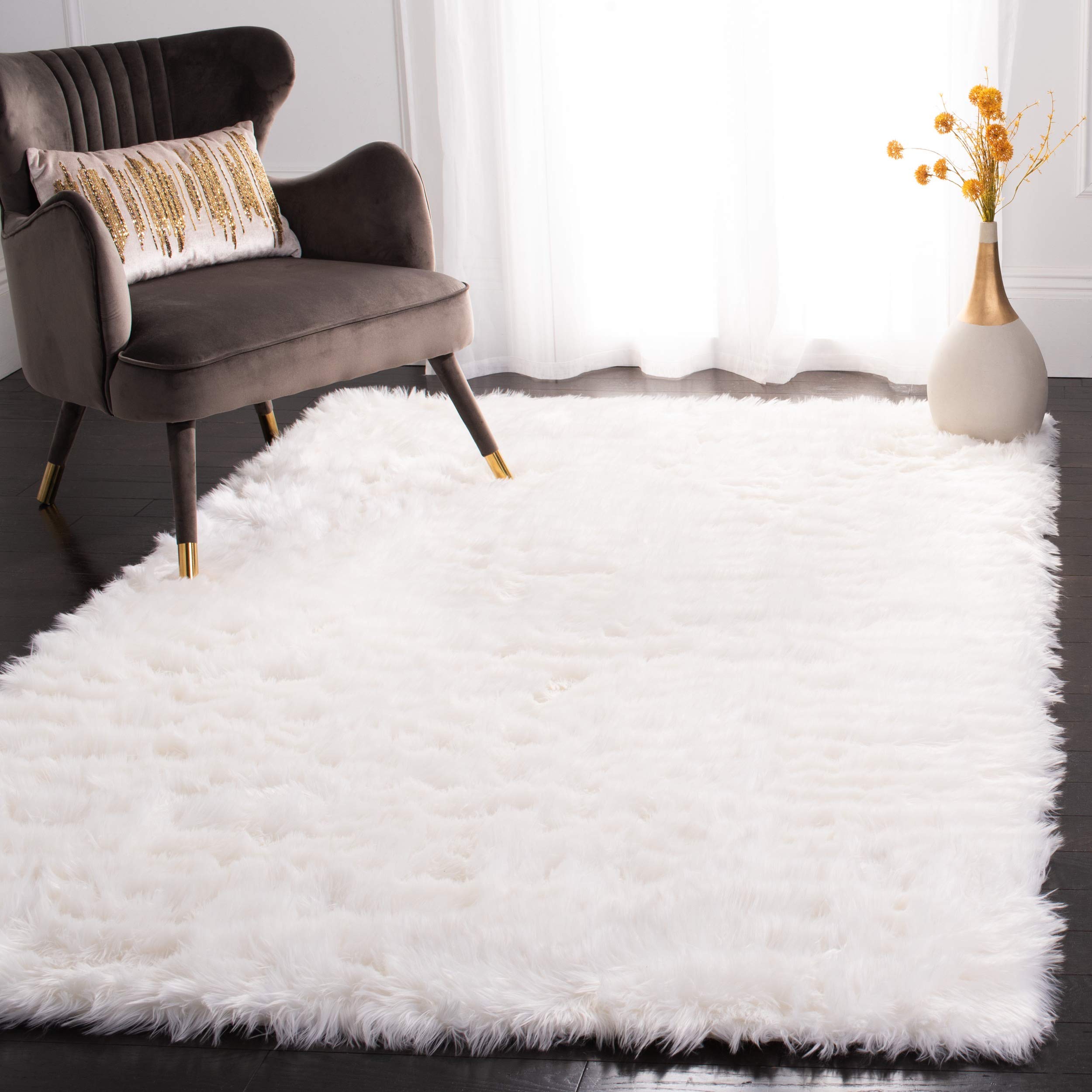 SAFAVIEH Faux Sheepskin Collection 8' x 10' Ivory Area Rug - Ultra Soft 2.35-inch Thick Plush Shag Carpet for Living Room, Bedroom & Cozy Home Decor (Model FSS235A Silken Glam)