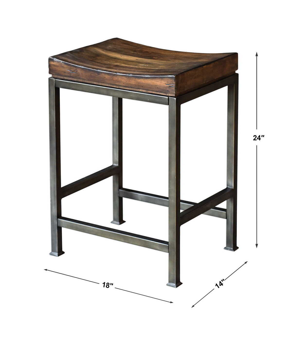 Beck Wood Counter Stool - Dark Brown & Black Bar Stool with Backrest - Modern Kitchen Island Stool for Dining Room, Breakfast Nook & Home Bar
