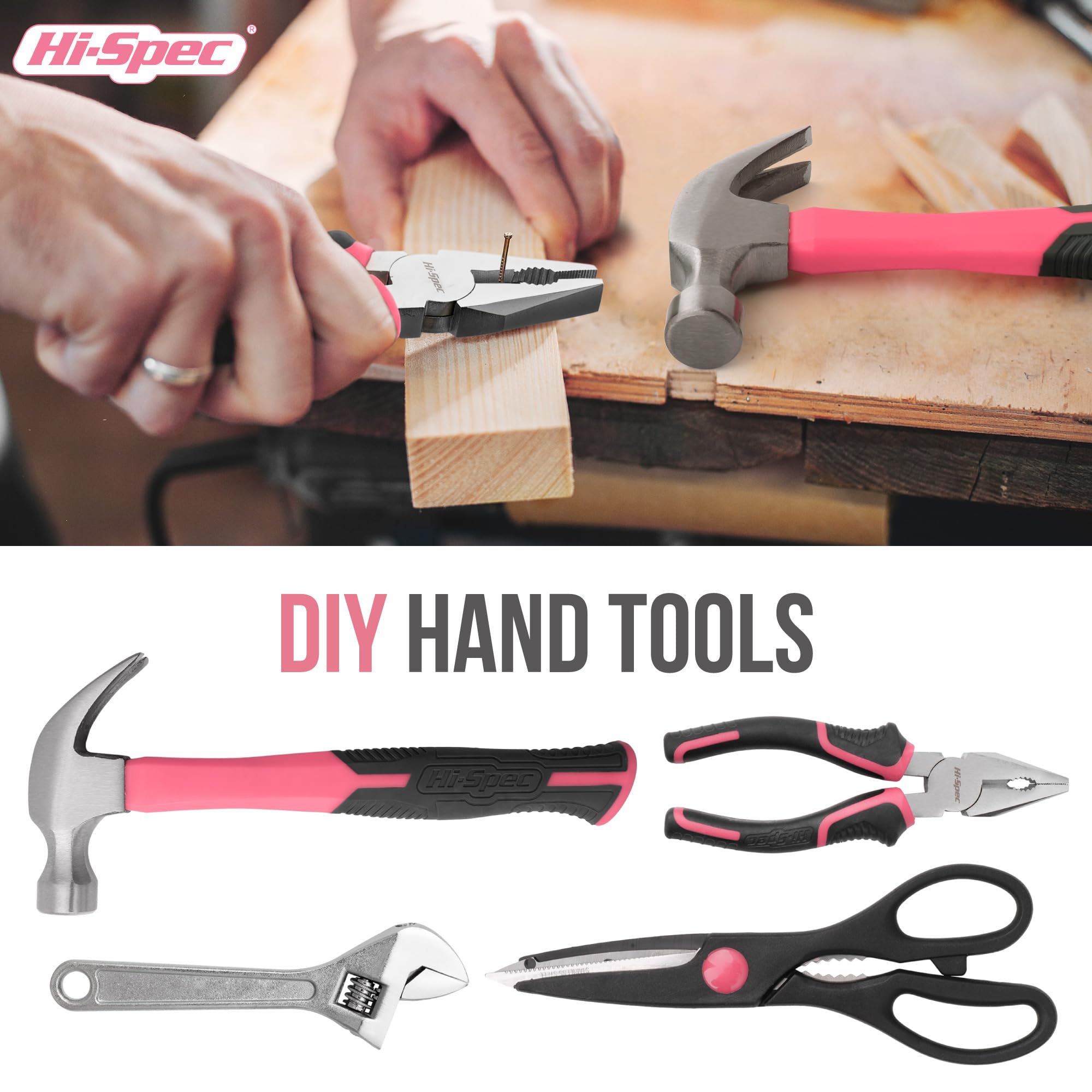 Hi-Spec 54-Piece Pink Tool Kit for Women - Complete Household DIY Tool Set with Storage Case | Essential Hand Tools for Home, Apartment, Garage & Office Repairs | Perfect for DIY Projects, Home Maintenance, and Quick Fixes
