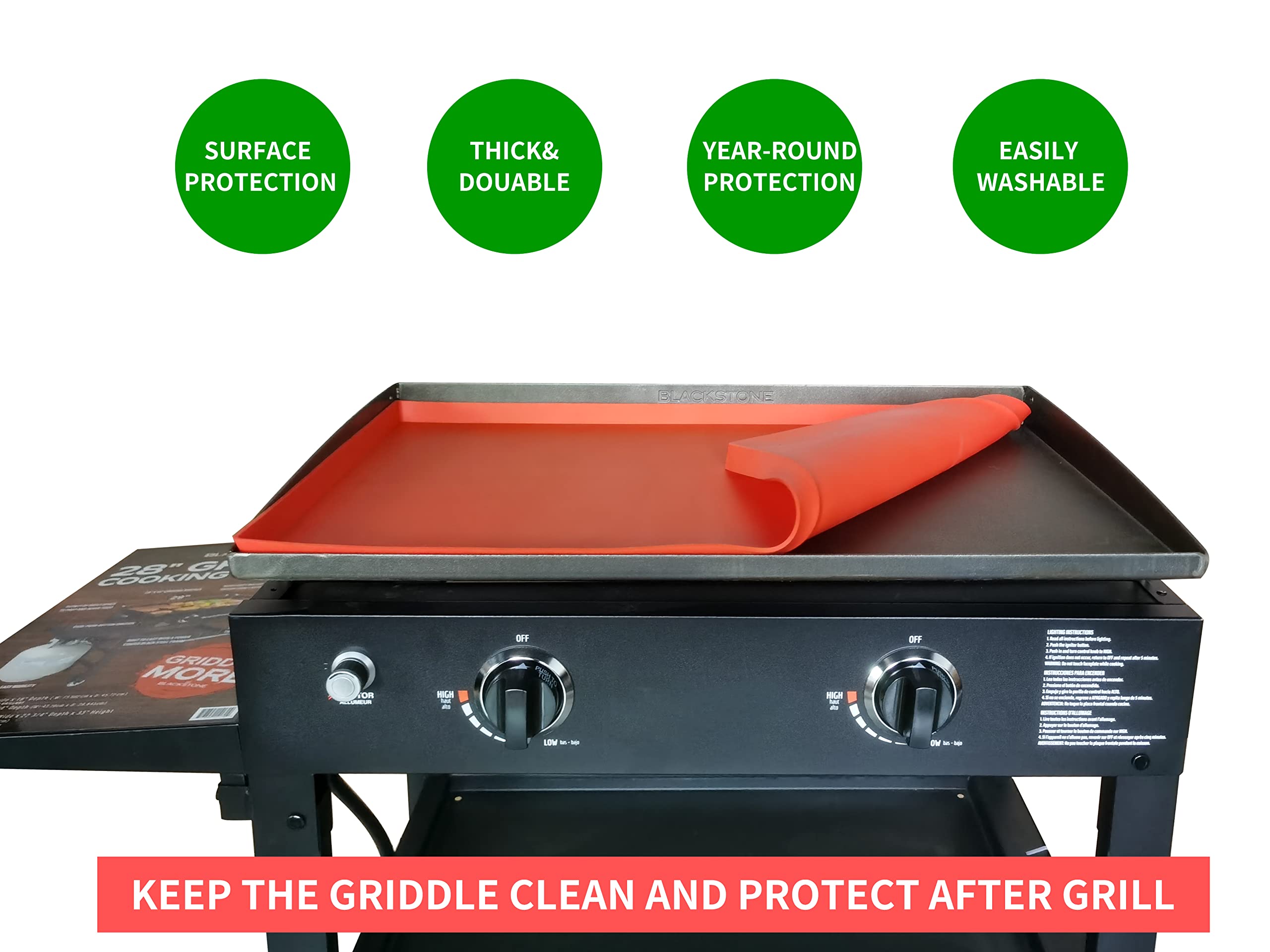 36-Inch Heavy Duty Food Grade Silicone Griddle Mat & Grill Cover for Blackstone 36