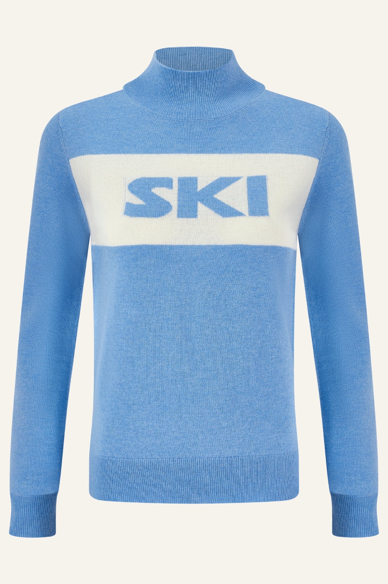 Premium Merino Wool Ski Sweater for Women - Slim Fit Funnel Neck Pullover in Serene Blue, Cream & Pink | Warm Winter Layering for Skiing & Outdoor Activities