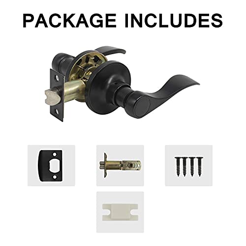 KNOBWELL 8 Pack Matte Black Wave Style Passage Door Levers - Hall & Closet Door Handles for Smooth Operation | Perfect for Bedrooms, Bathrooms & Interior Doors