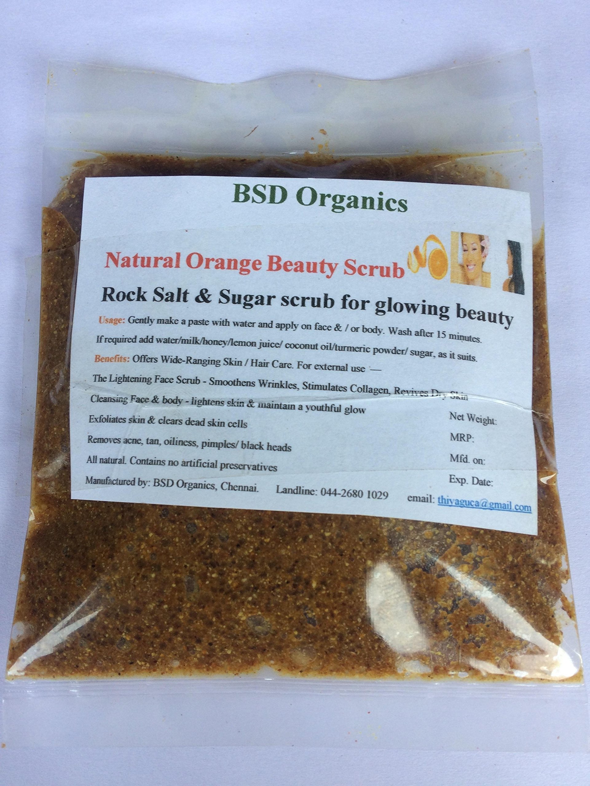 BSD Organics Orange Face & Body Scrub with Virgin Coconut Oil - 100g | Exfoliating & Moisturizing for Glowing Skin | Perfect for Daily Skincare Routine & Spa Days