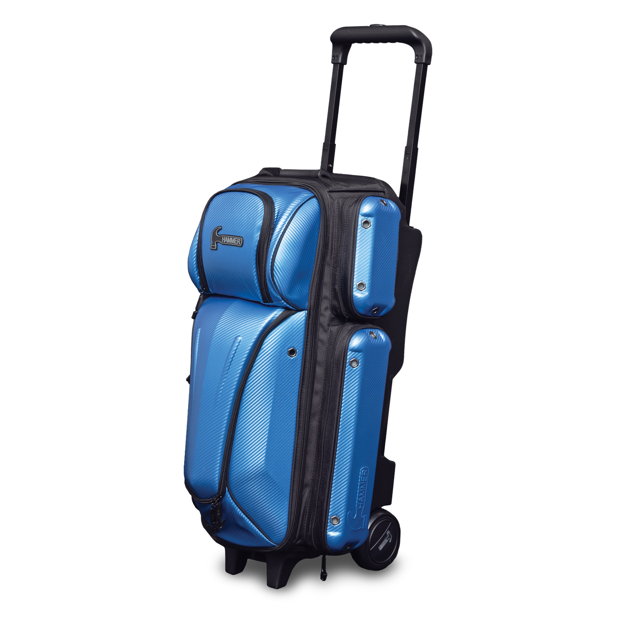 Premium Hammer Carbon Shield Triple Roller Bowling Bag - Durable 3-Ball Rolling Case with Wheels for Easy Transport | Perfect for League Play, Tournaments & Practice Sessions (Blue)