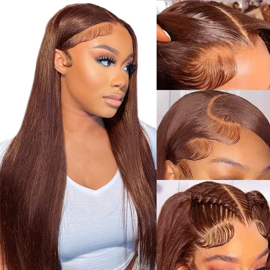 Flady Dark Brown Glueless Human Hair Wig - Straight Lace Front Wig with Pre-Plucked Invisible HD Lace | 150% Density for Women | Perfect for Daily Wear, Cosplay & Special Occasions