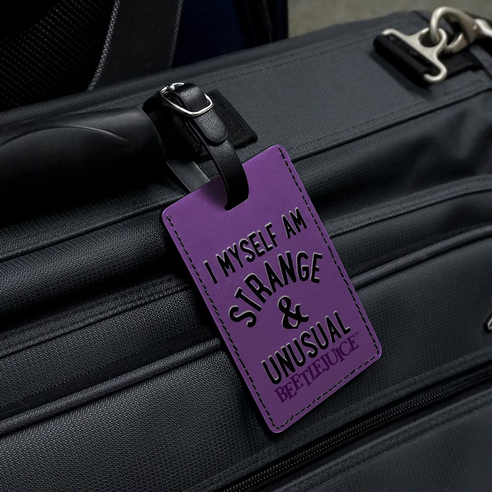 Beetlejuice Inspired Unique Rectangle Leather Luggage Tag - Vintage Gothic Travel ID Card Holder for Suitcases, Bags & Carry-Ons - Perfect for Halloween, Cosplay & Tim Burton Fans